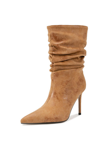 Elegant Pointed Toe Tan Slouchy Ankle Boots