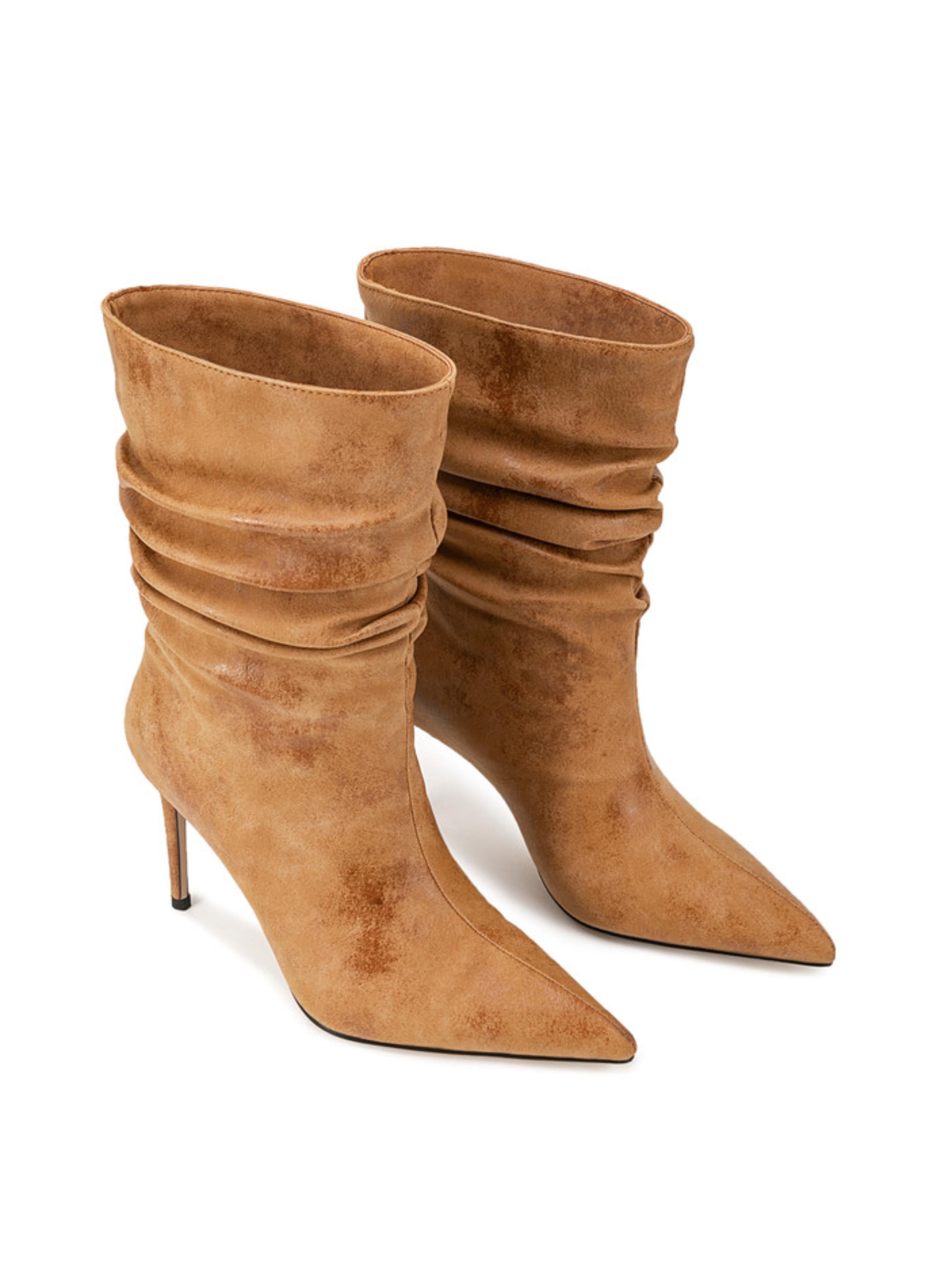 Elegant Pointed Toe Tan Slouchy Ankle Boots