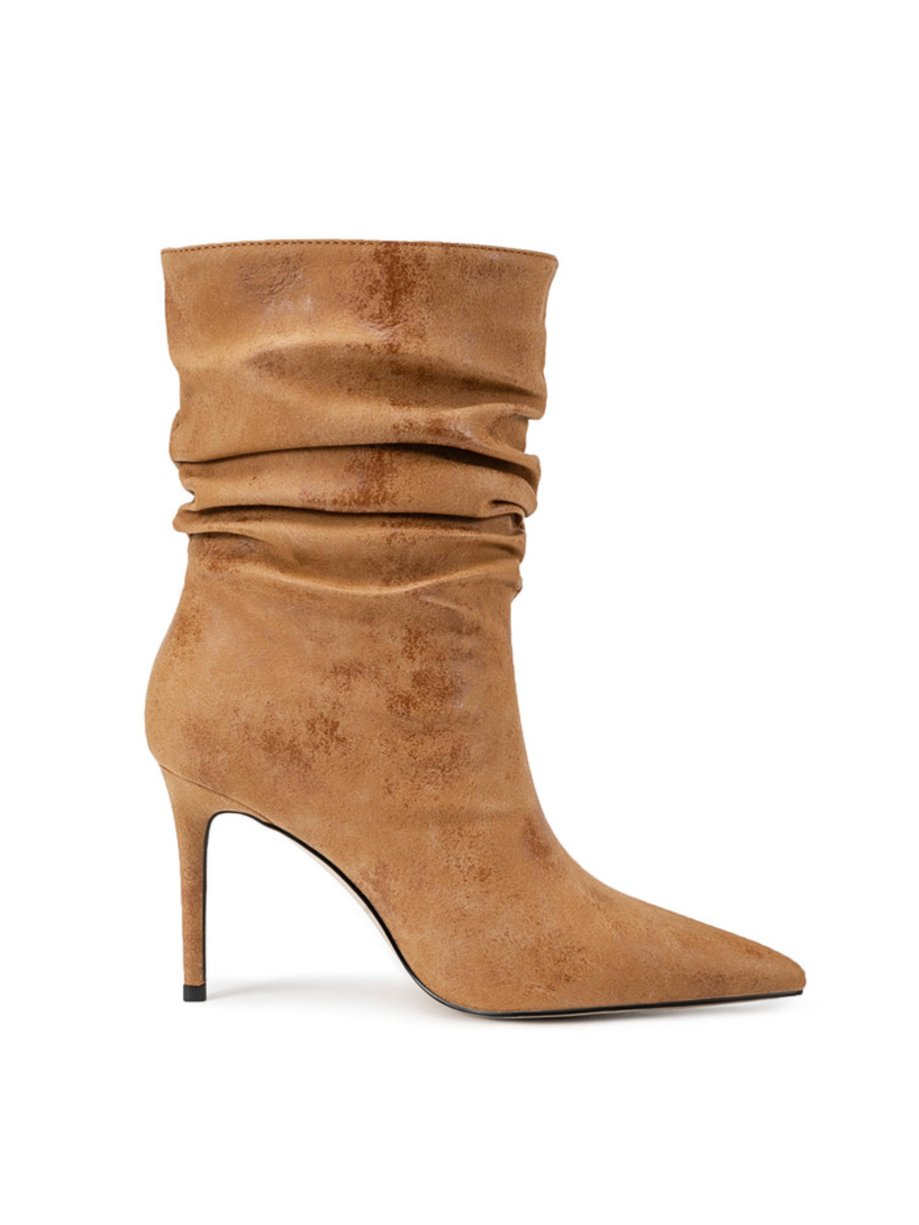 Elegant Pointed Toe Tan Slouchy Ankle Boots
