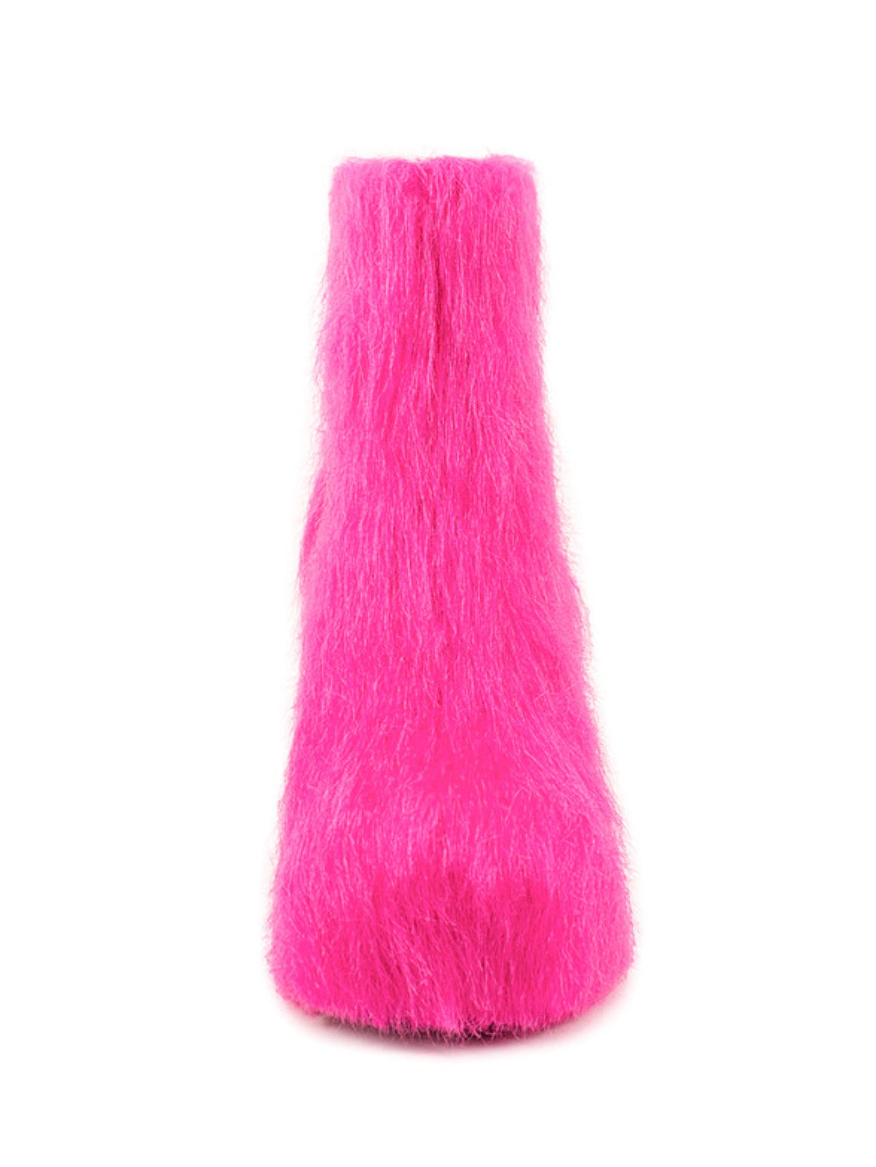 Pink Block Heel Faux Fur Platform Ankle Boots for Women