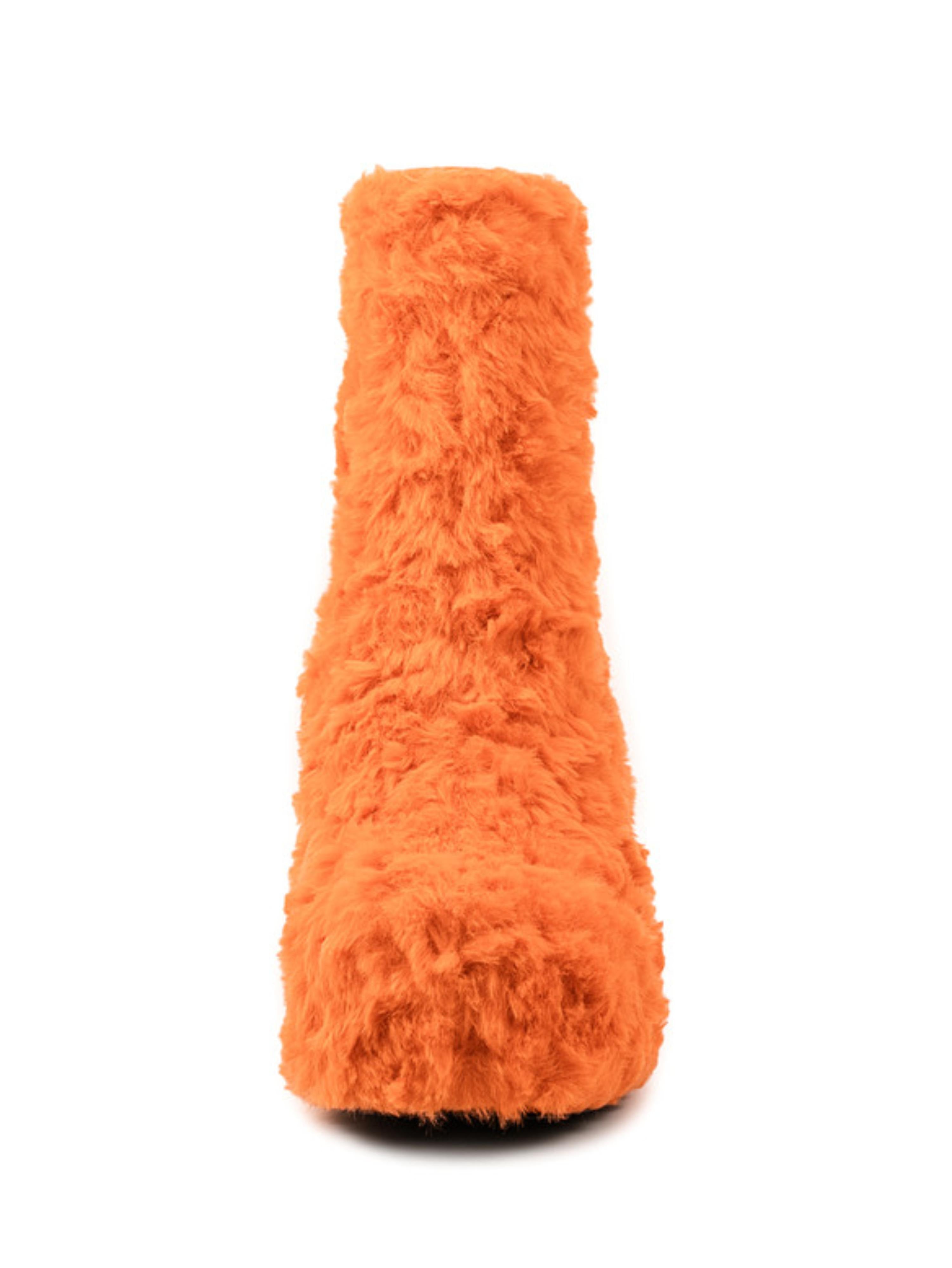 Orange Faux Fur Round Toe Ankle Heeled Boots for Women