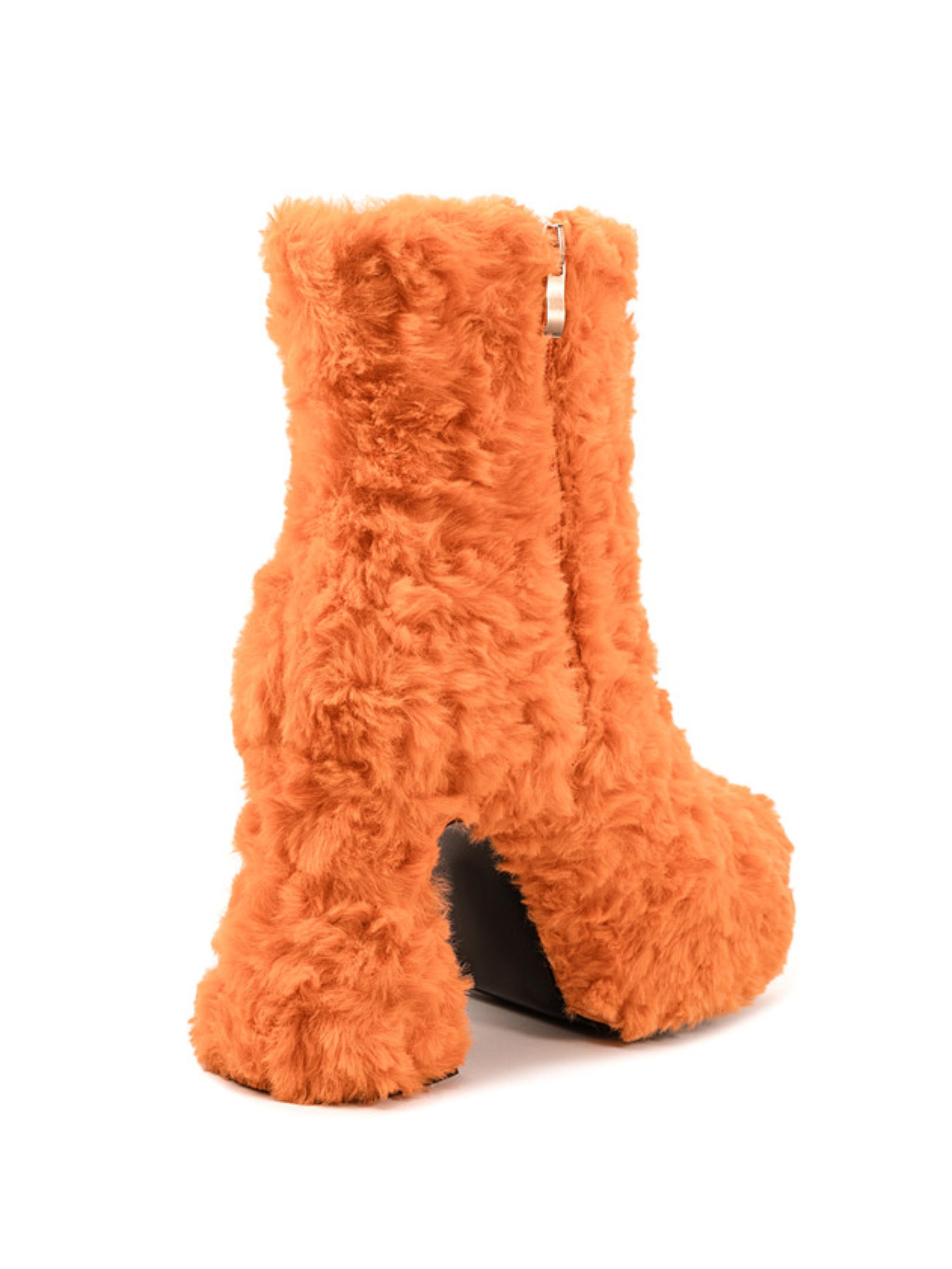 Orange Faux Fur Round Toe Ankle Heeled Boots for Women