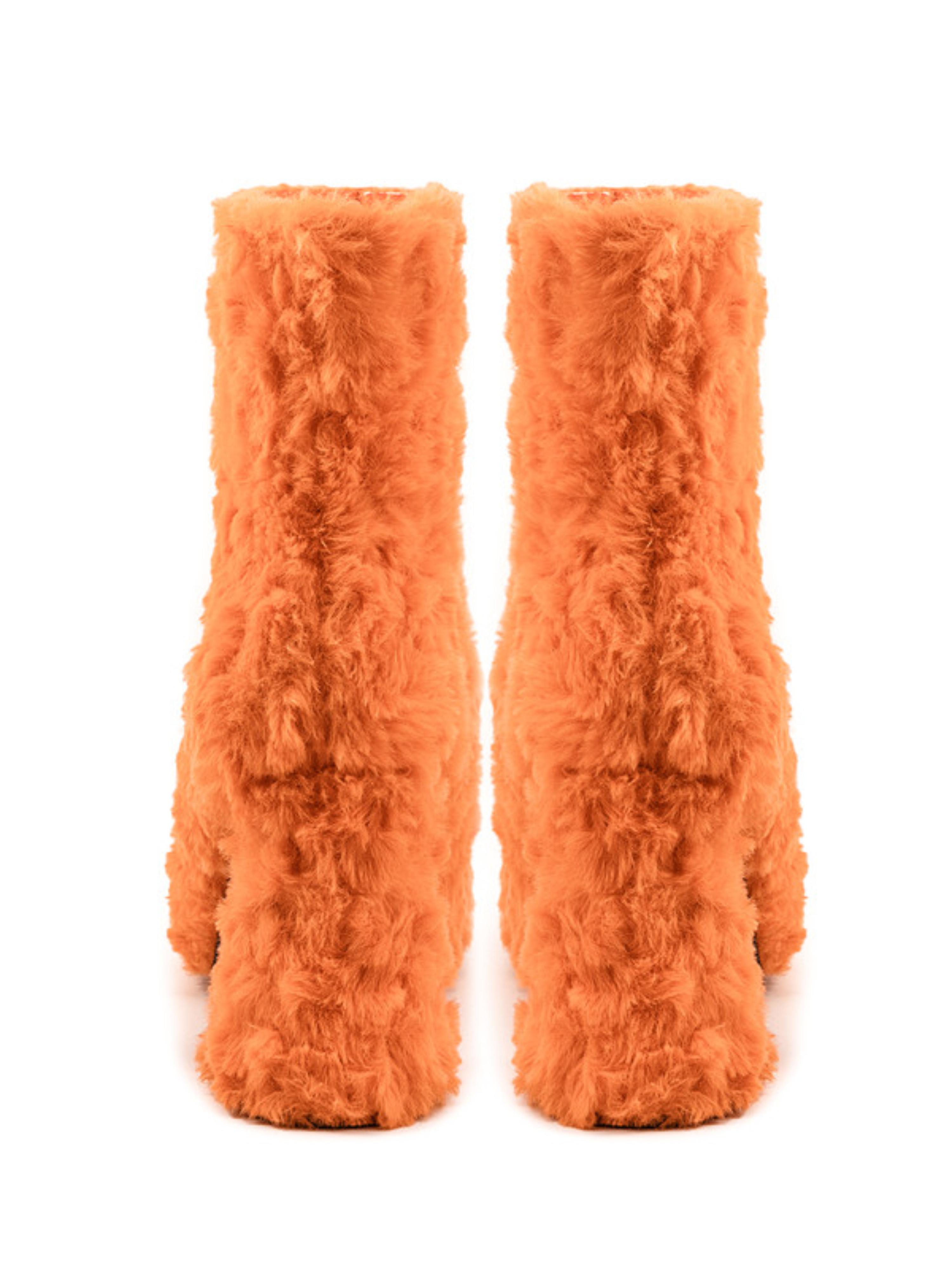 Orange Faux Fur Round Toe Ankle Heeled Boots for Women