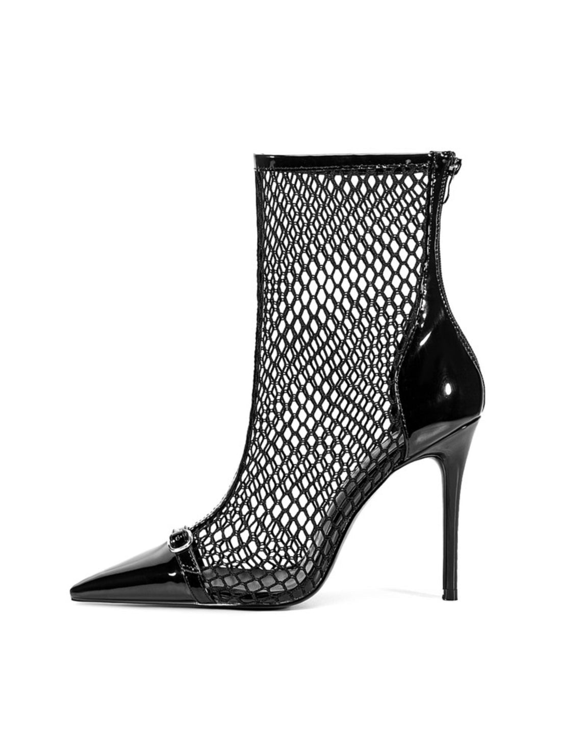 Black Fishnet High-Heel Ankle Boots for Women