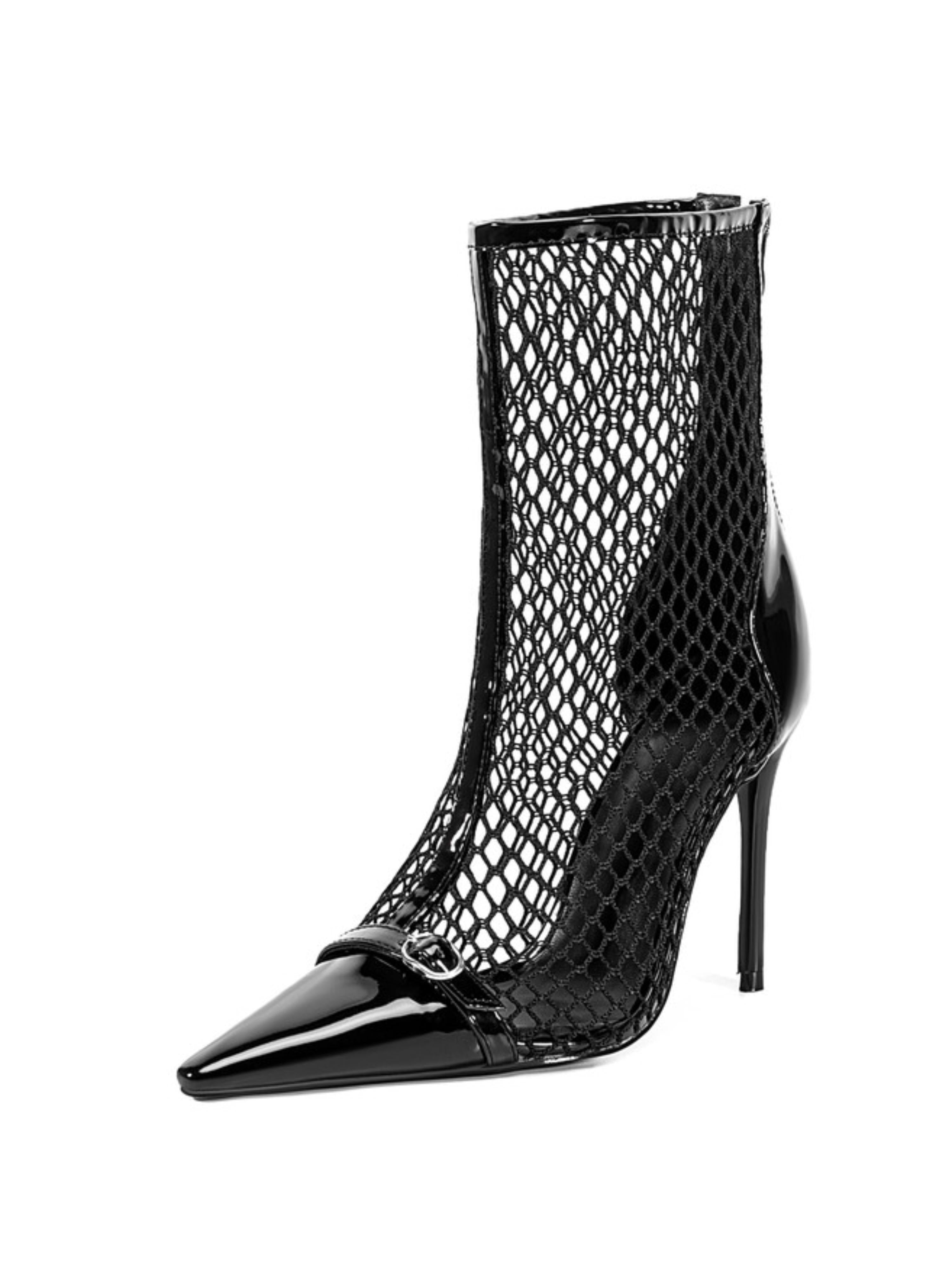 Black Fishnet High-Heel Ankle Boots for Women