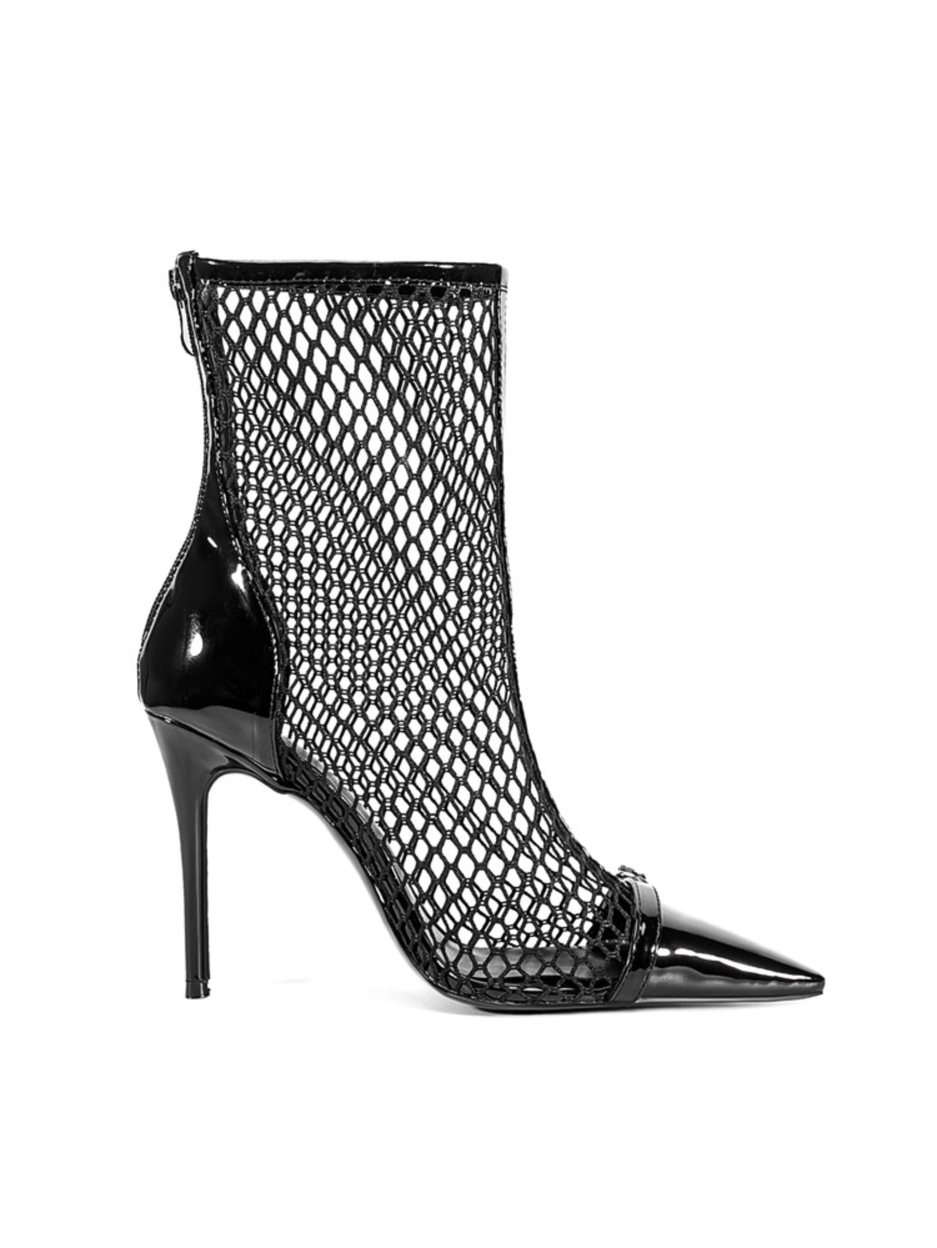 Black Fishnet High-Heel Ankle Boots for Women