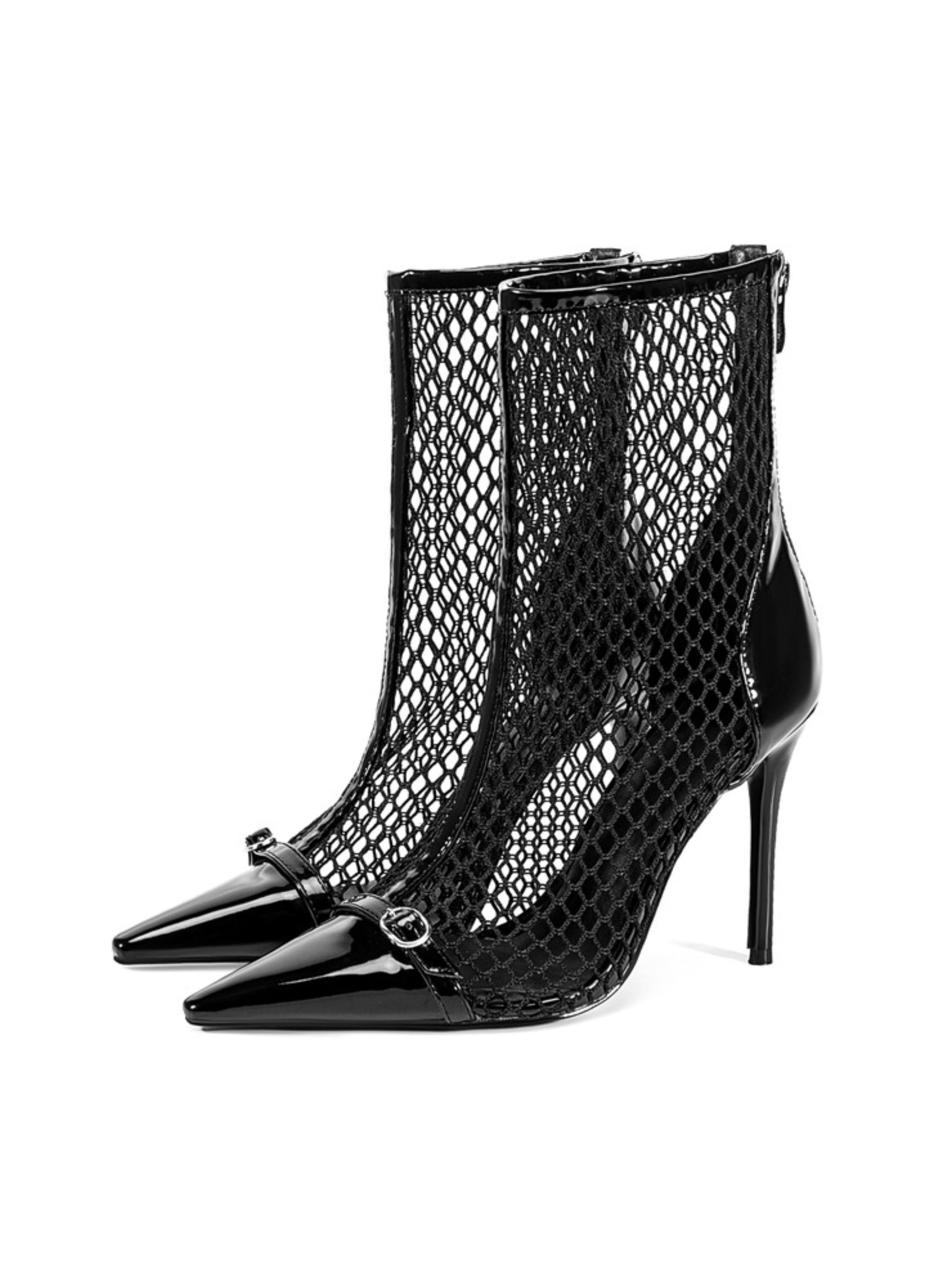 Black Fishnet High-Heel Ankle Boots for Women