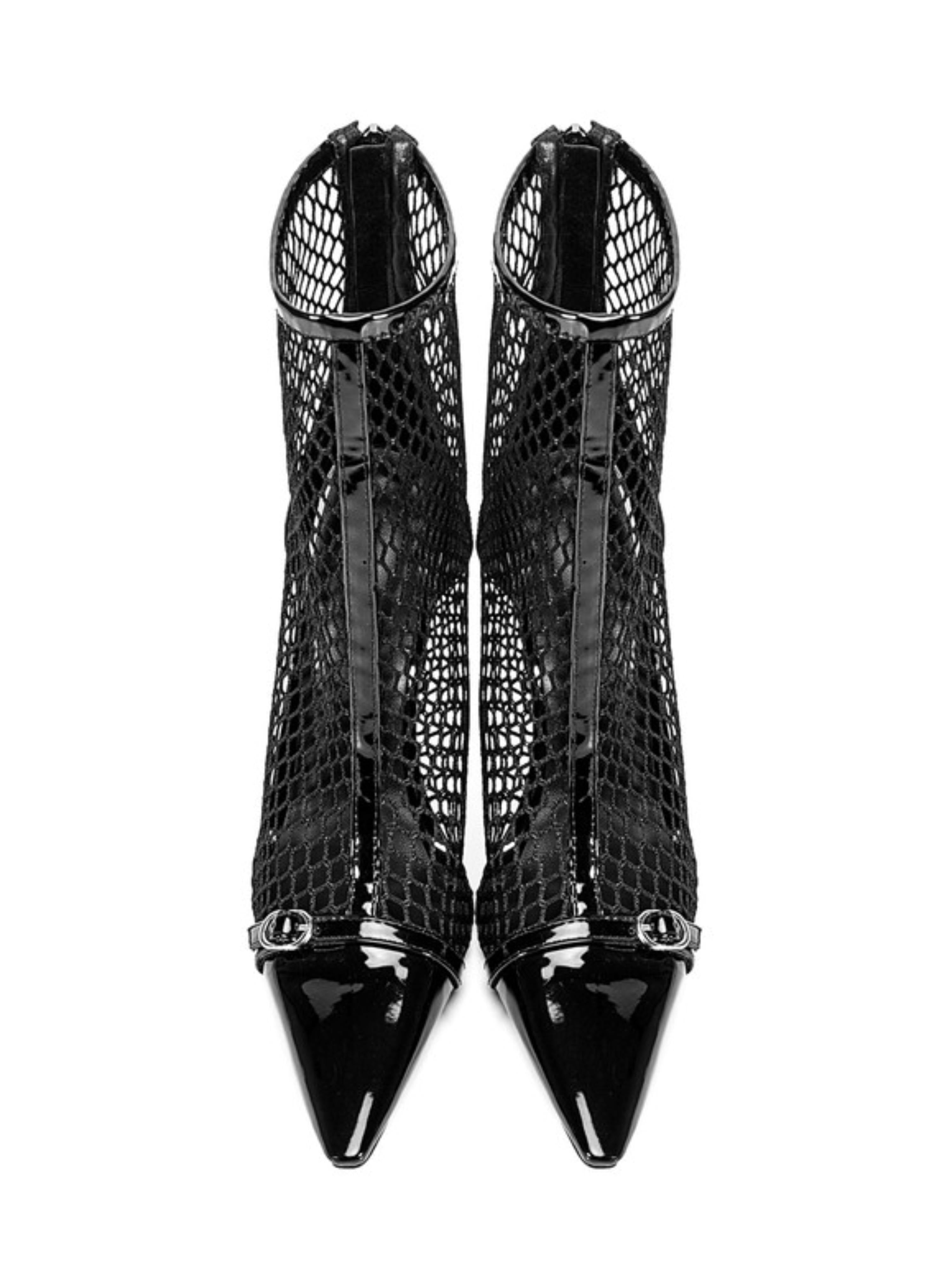Black Fishnet High-Heel Ankle Boots for Women