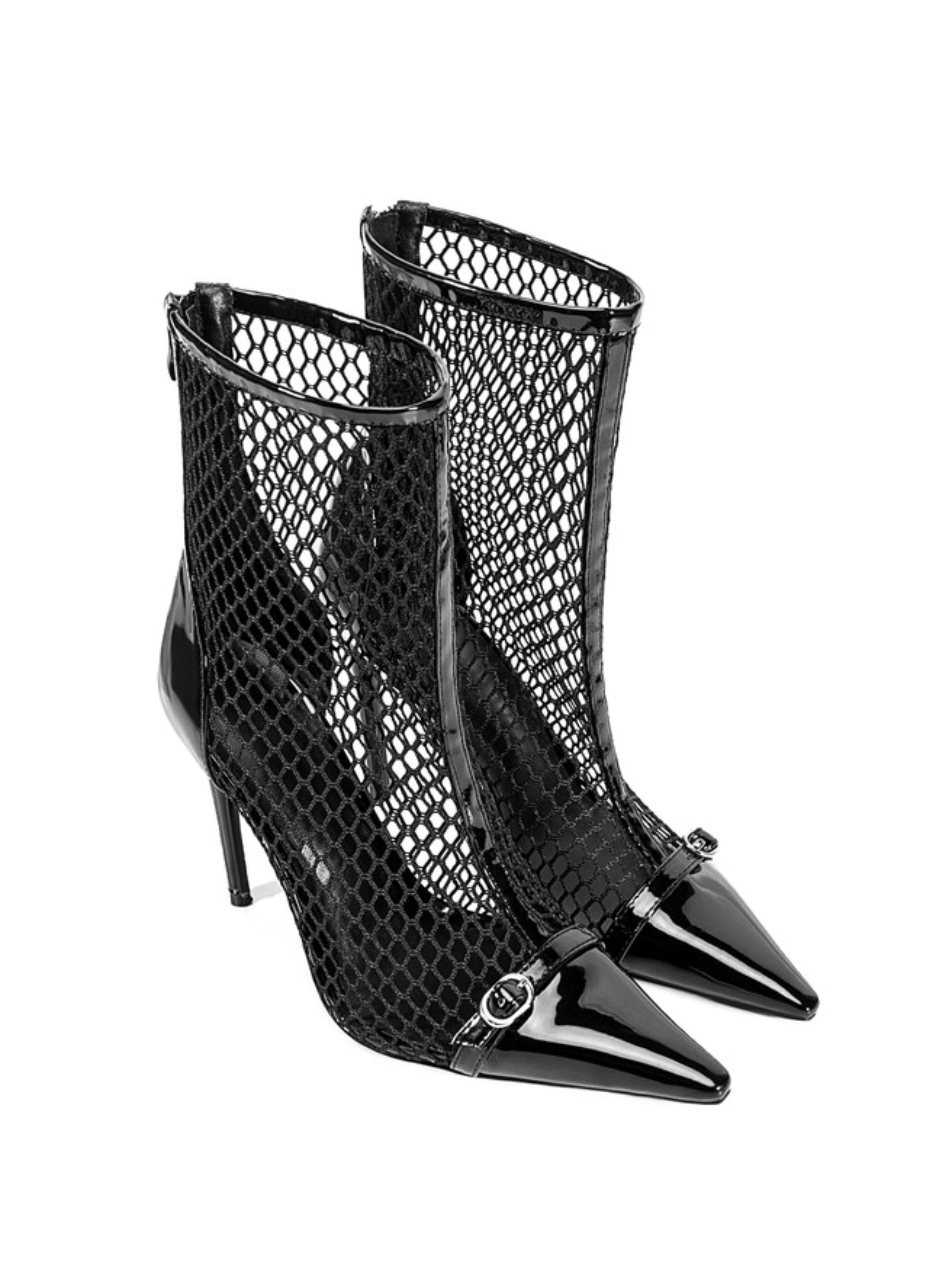 Black Fishnet High-Heel Ankle Boots for Women