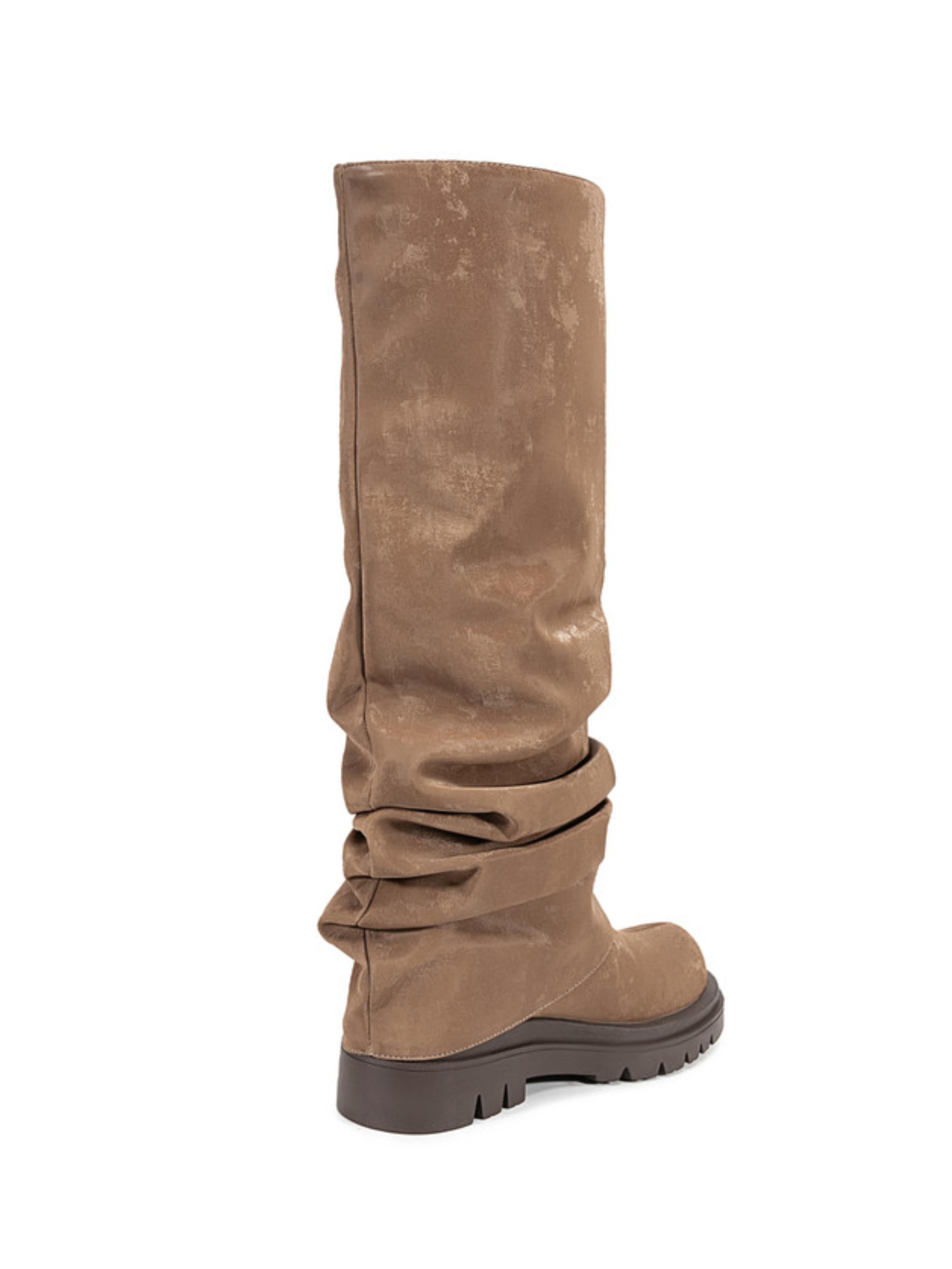 Brown Platform Heel Round Toe Knee-High Boots