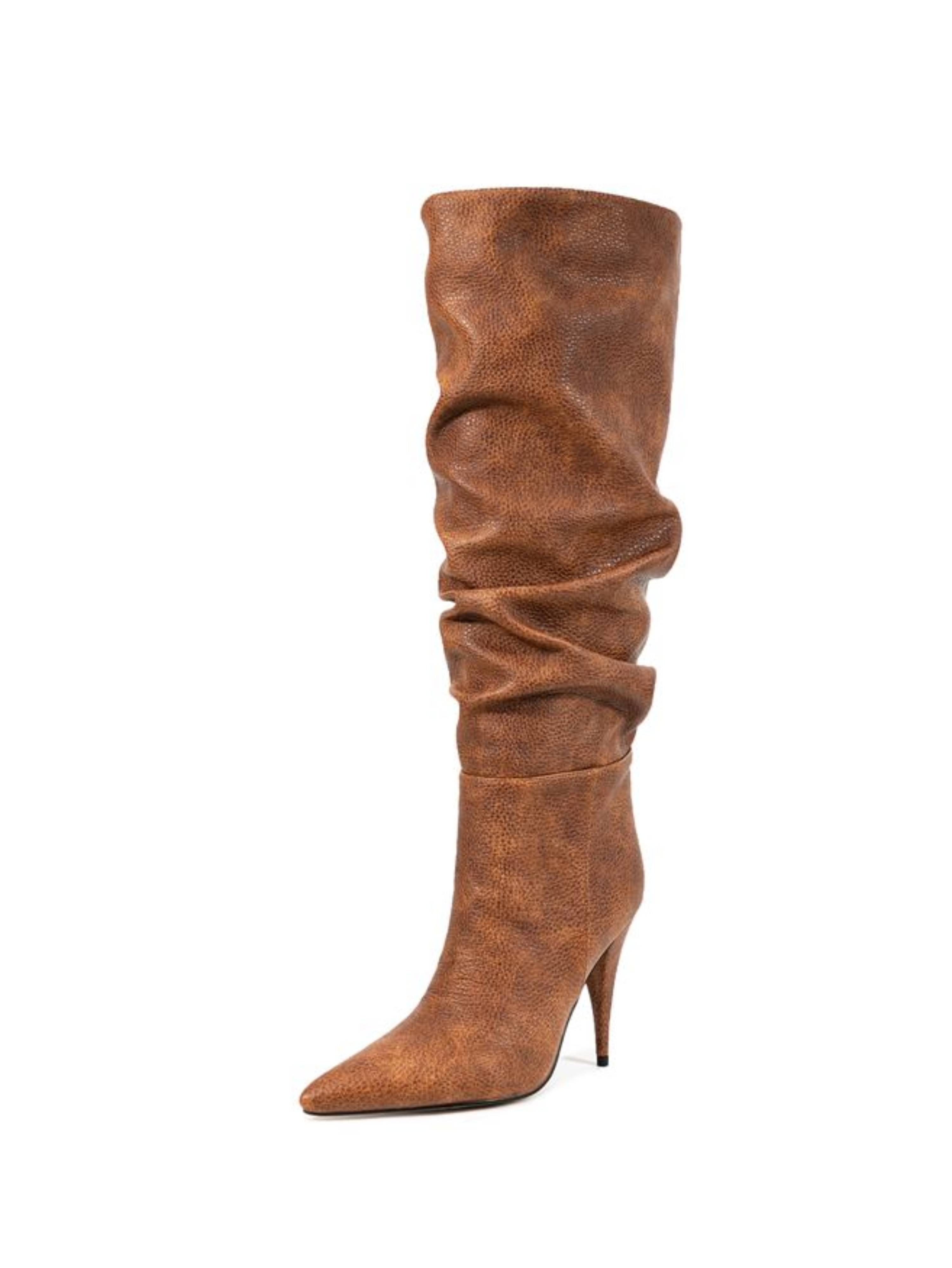 Brown Slouchy Women Mid-Calf Boots