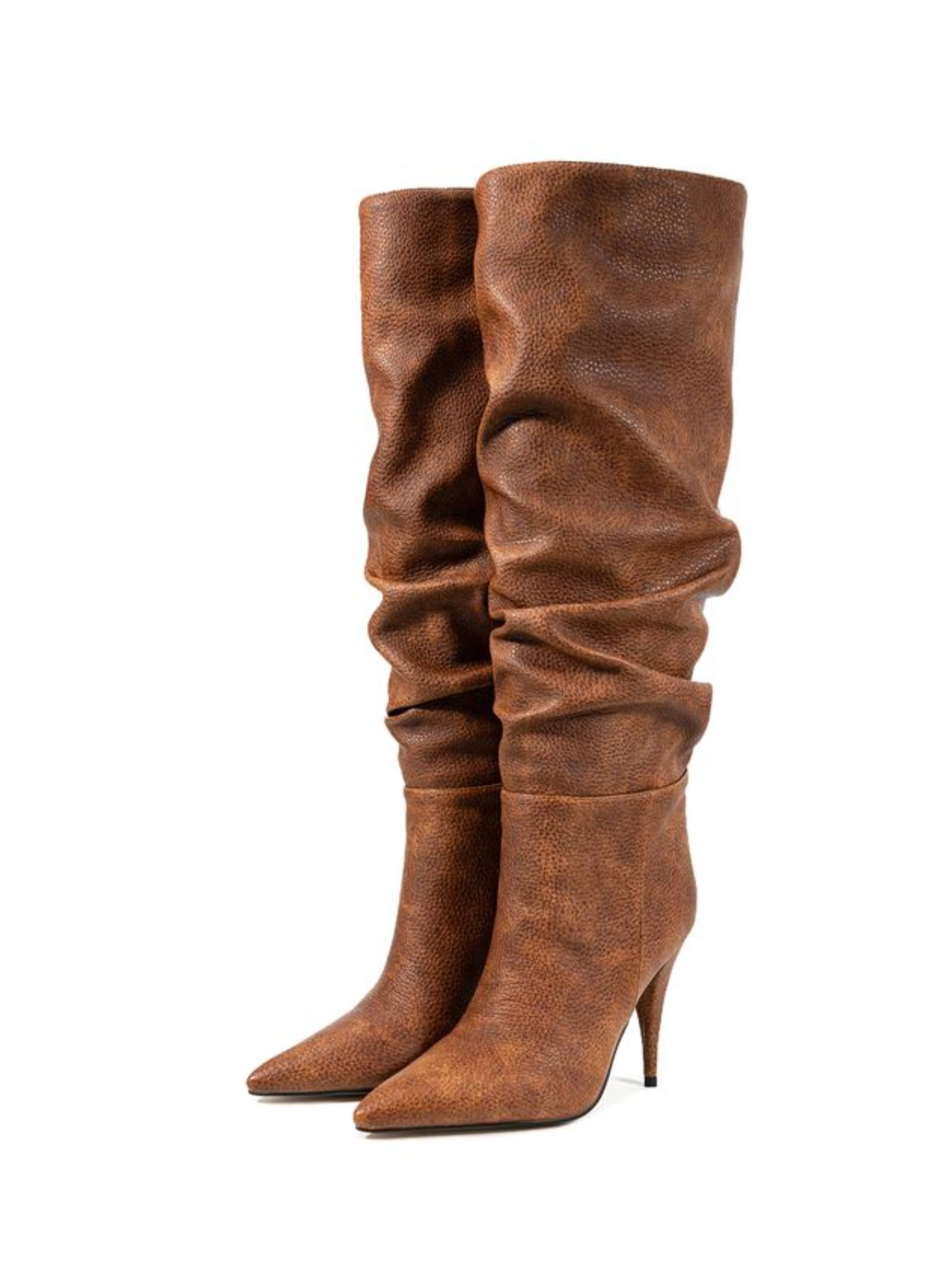 Brown Slouchy Women Mid-Calf Boots