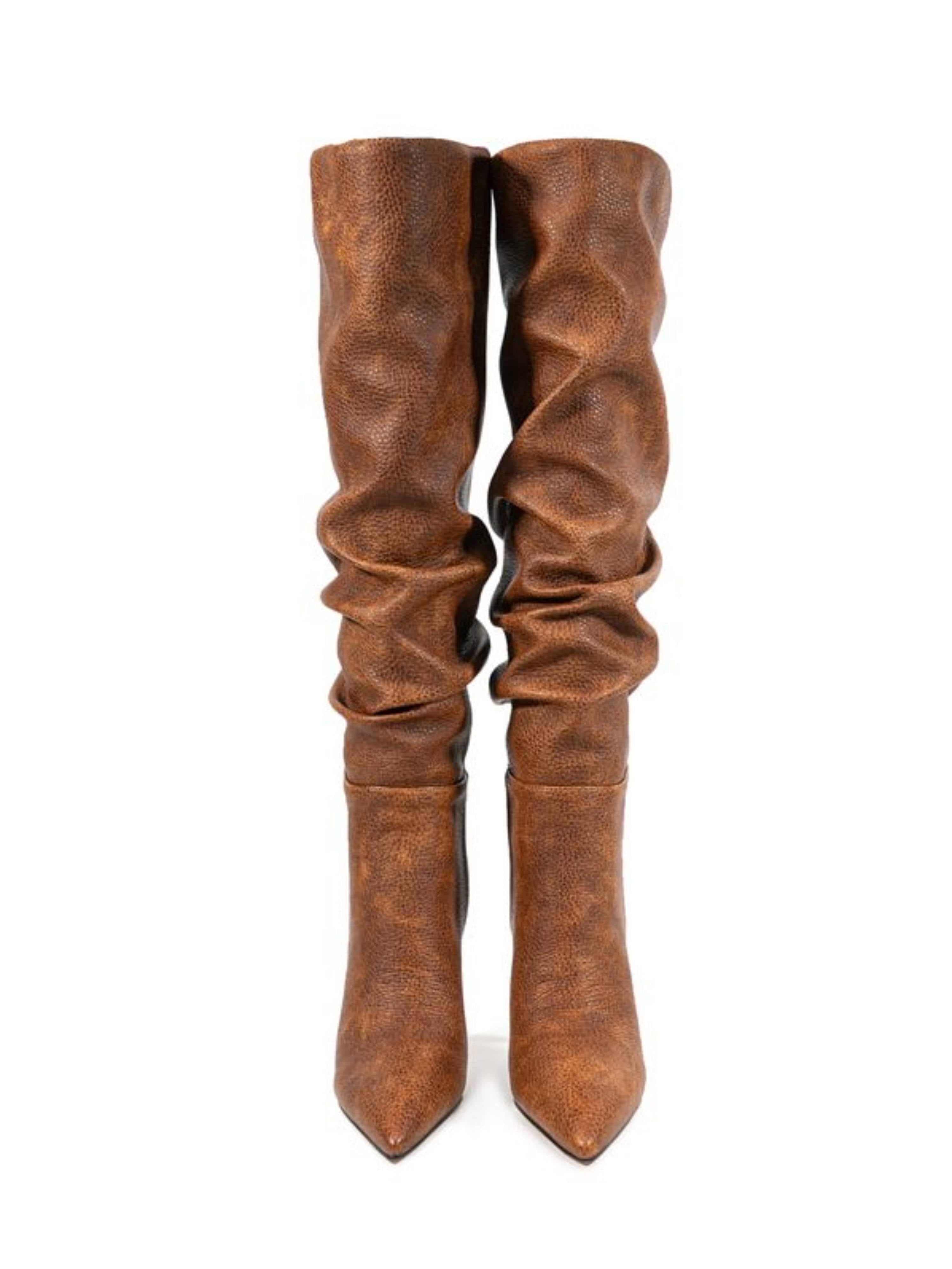 Brown Slouchy Women Mid-Calf Boots