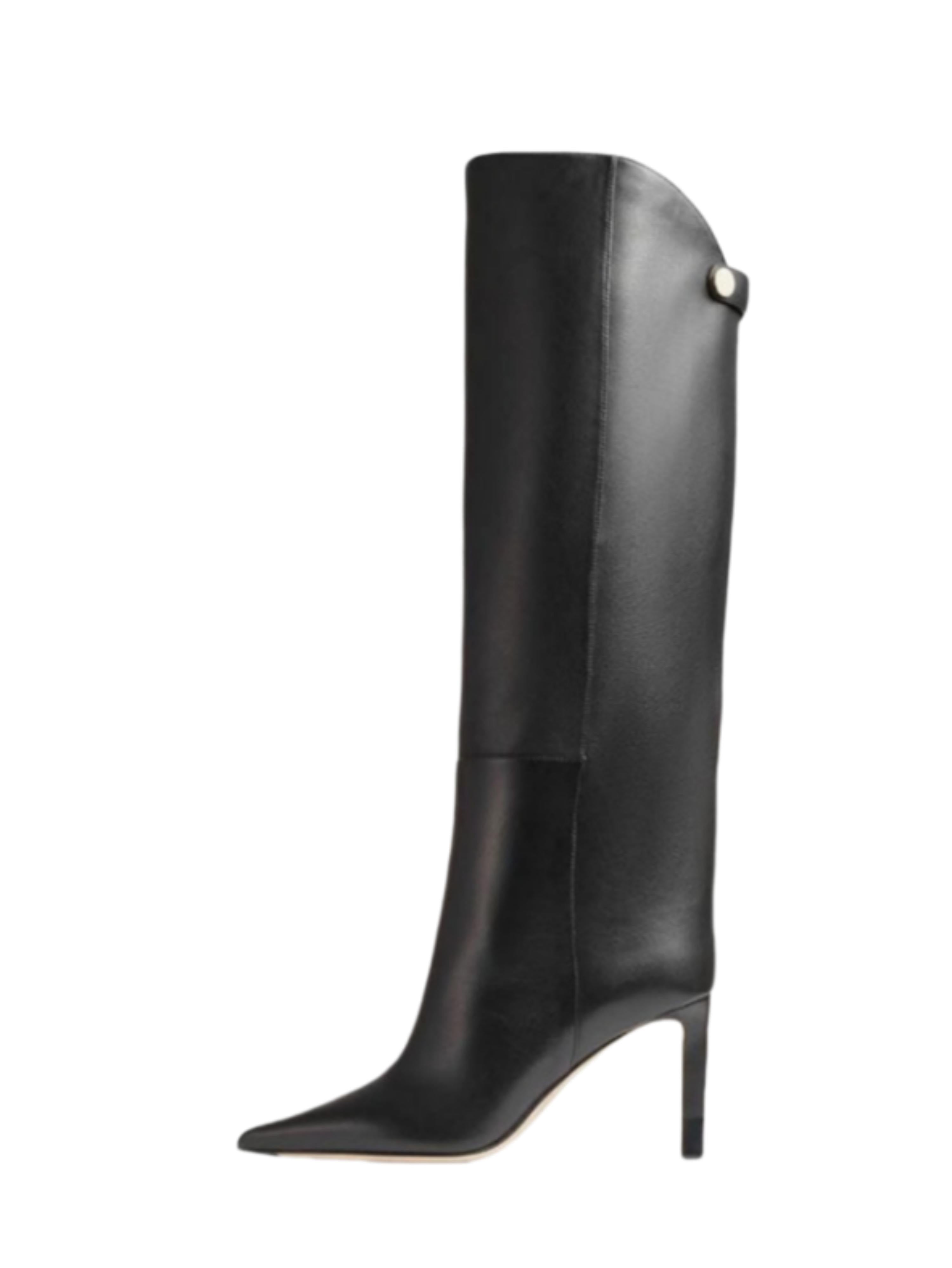 Black Pointed Toe Stiletto High Heel Knee-High Boots