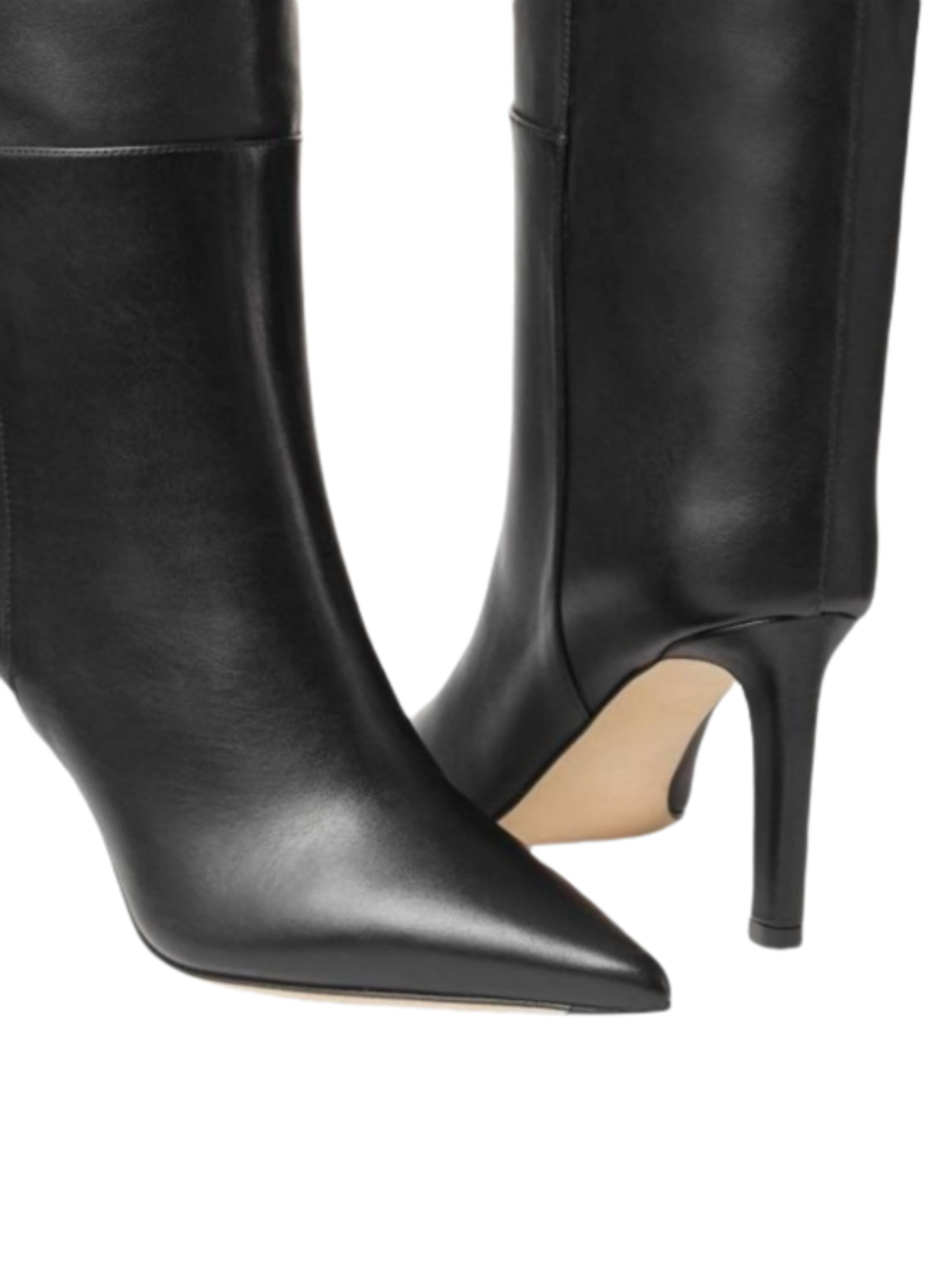 Black Pointed Toe Stiletto High Heel Knee-High Boots