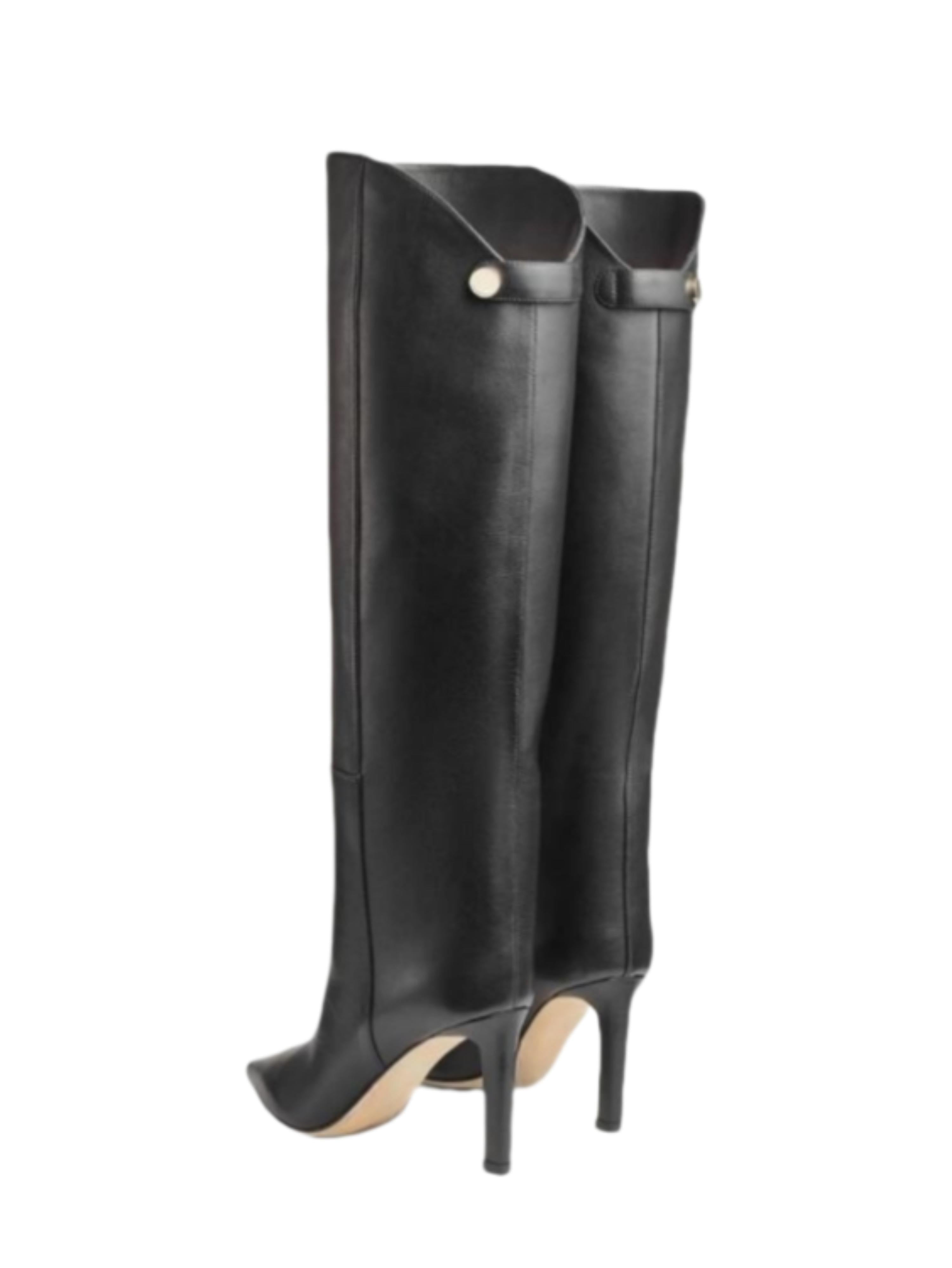 Black Pointed Toe Stiletto High Heel Knee-High Boots