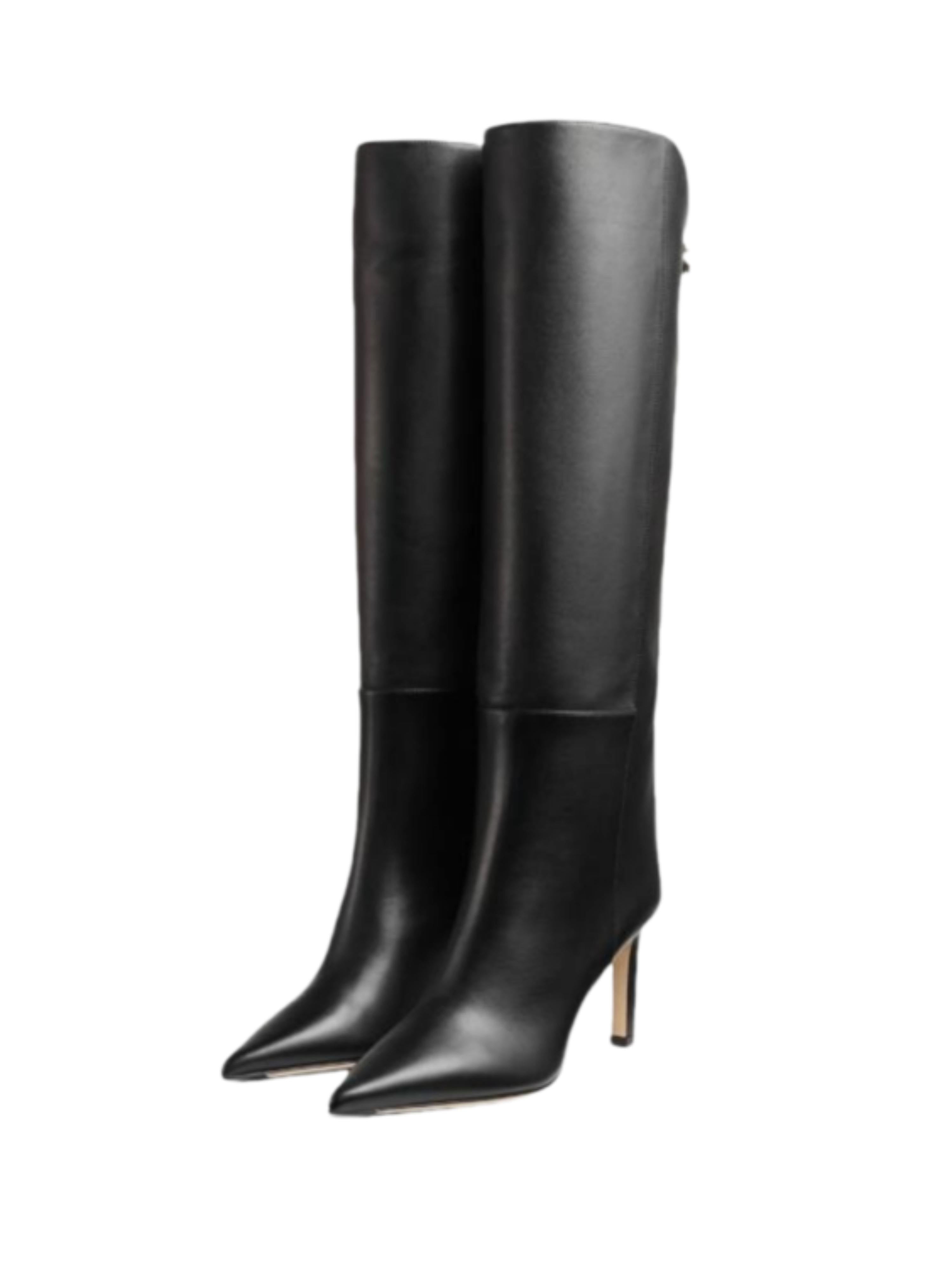 Black Pointed Toe Stiletto High Heel Knee-High Boots
