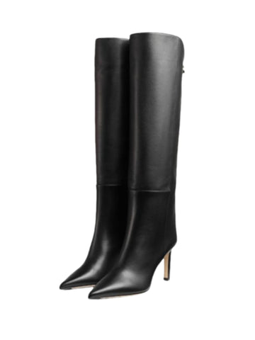 Black Pointed Toe Stiletto High Heel Knee-High Boots