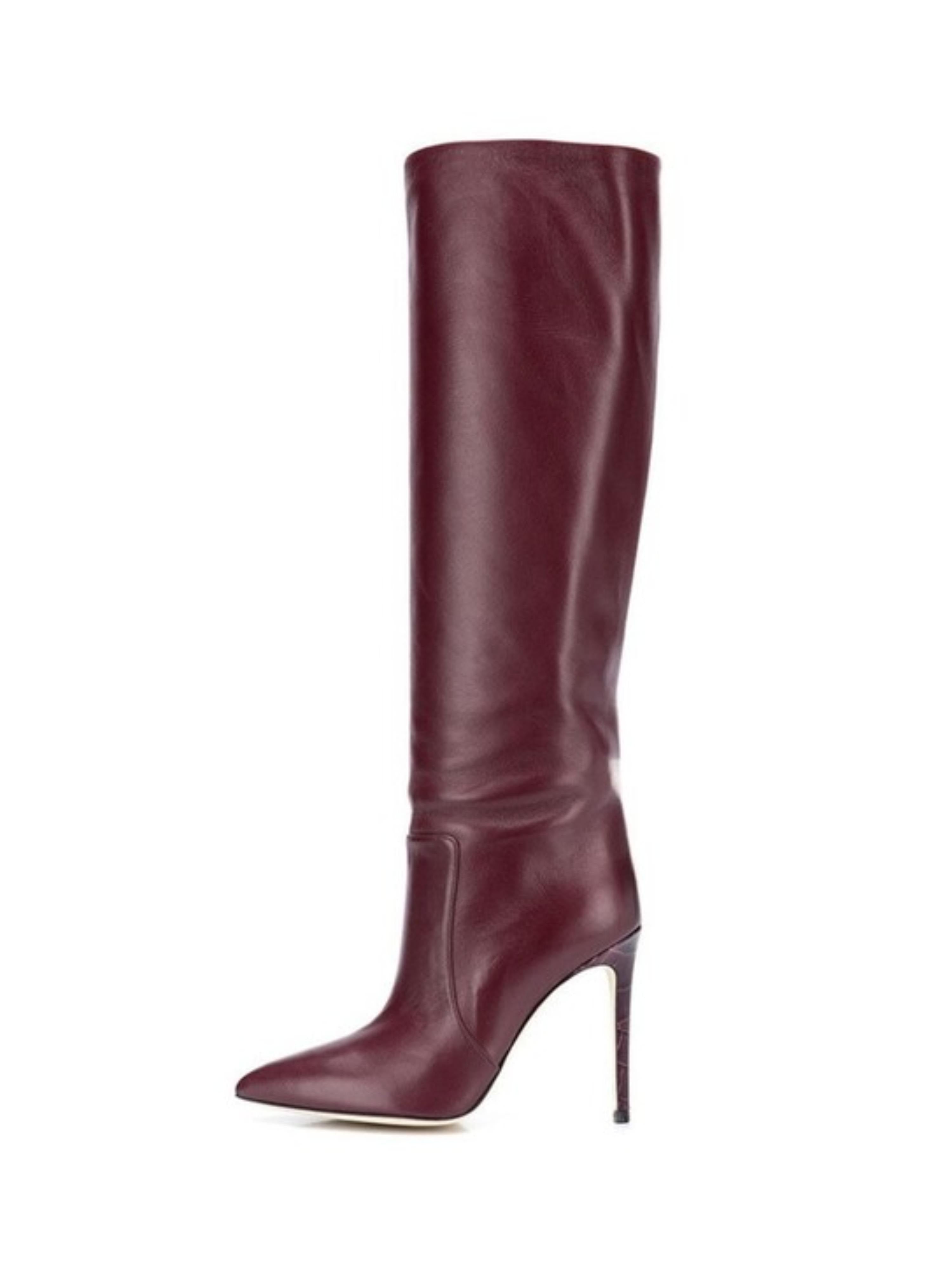 Fashion Burgundy Pointed Toe Stiletto Heel Knee-High Boots