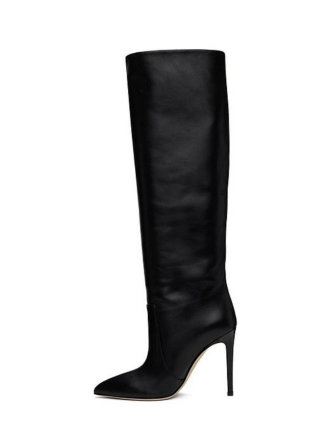 Black Faux Leather Stiletto Knee-High Boots for Women