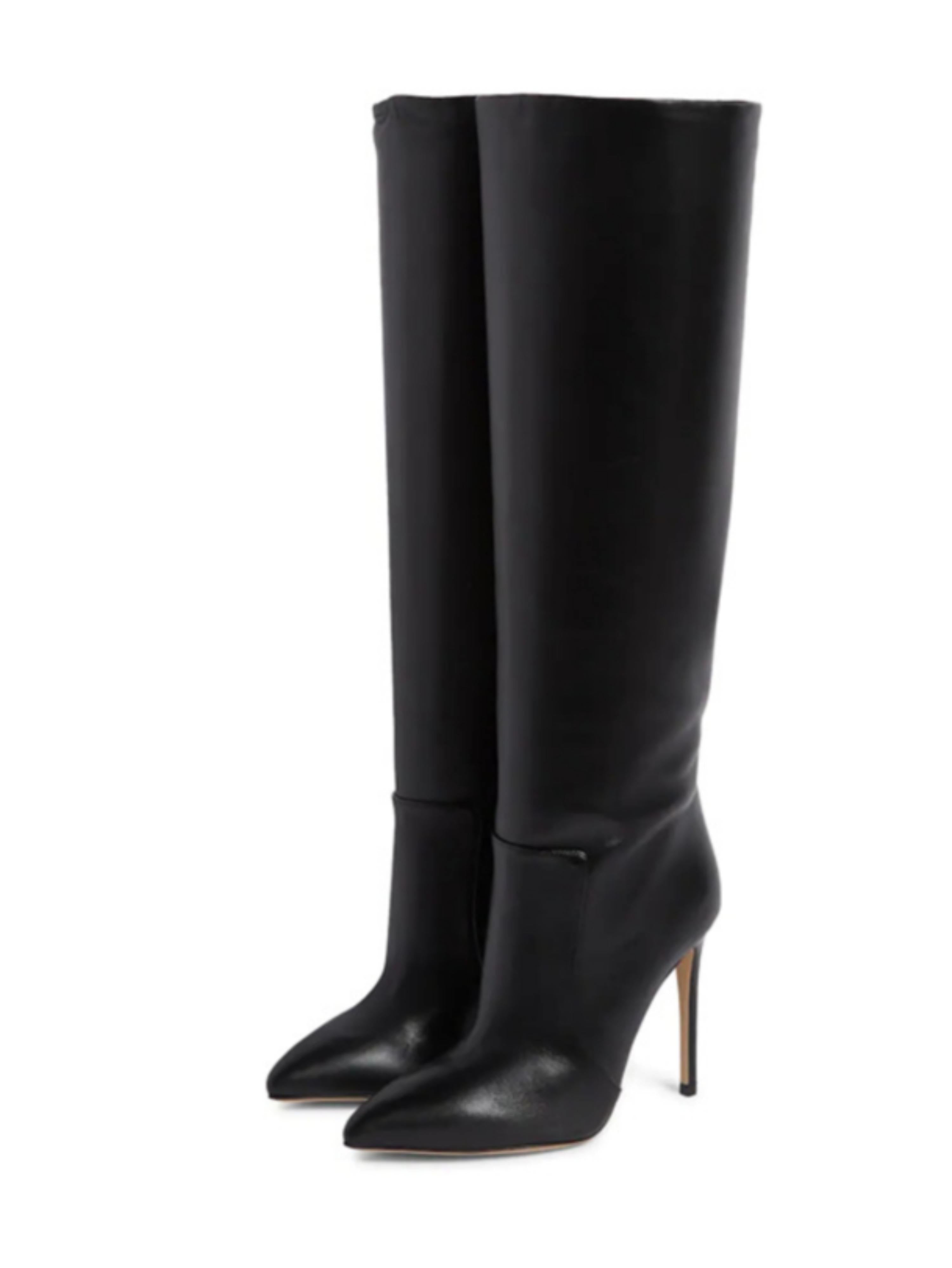 Black Faux Leather Stiletto Knee-High Boots for Women
