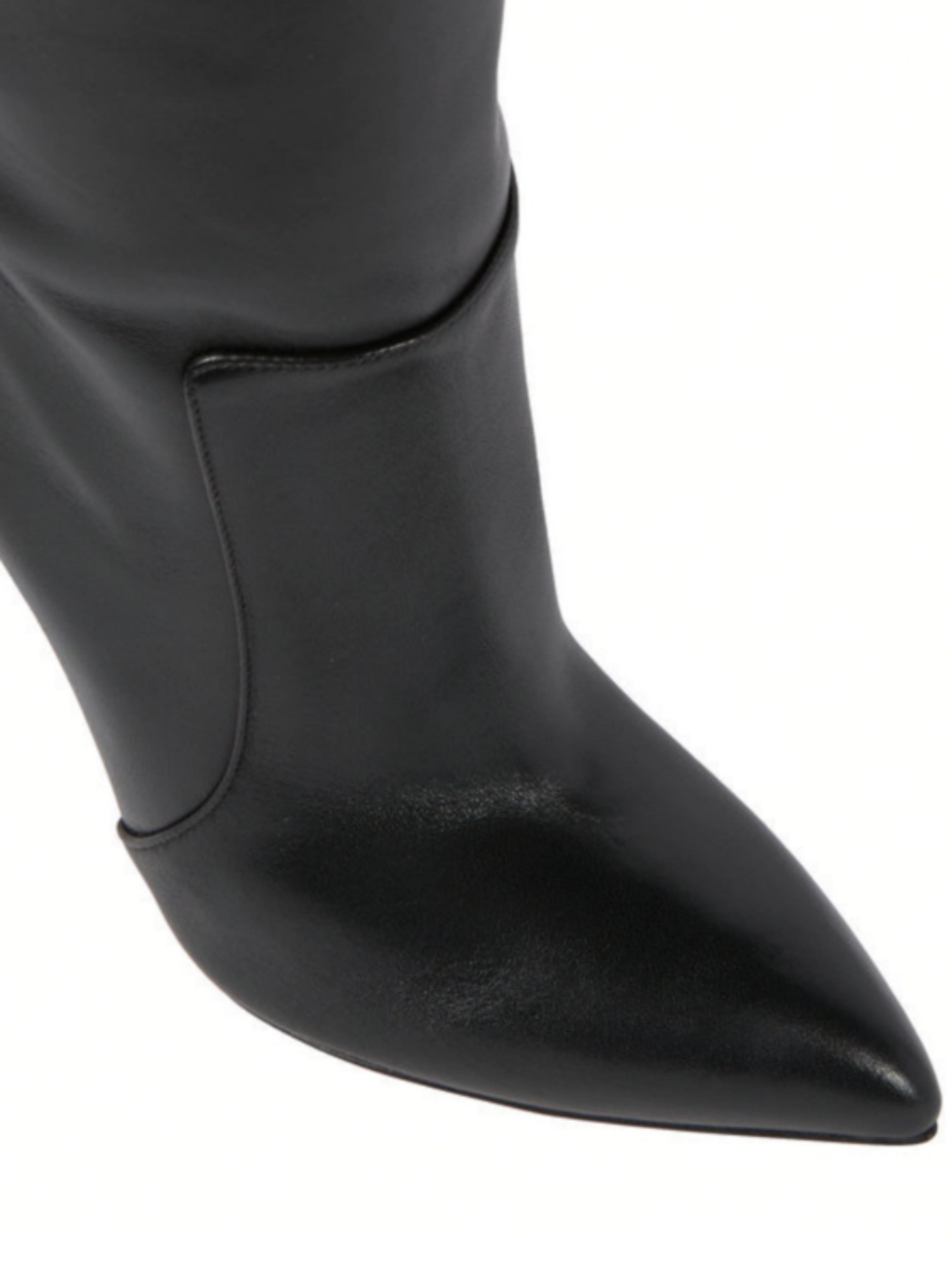 Black Faux Leather Stiletto Knee-High Boots for Women