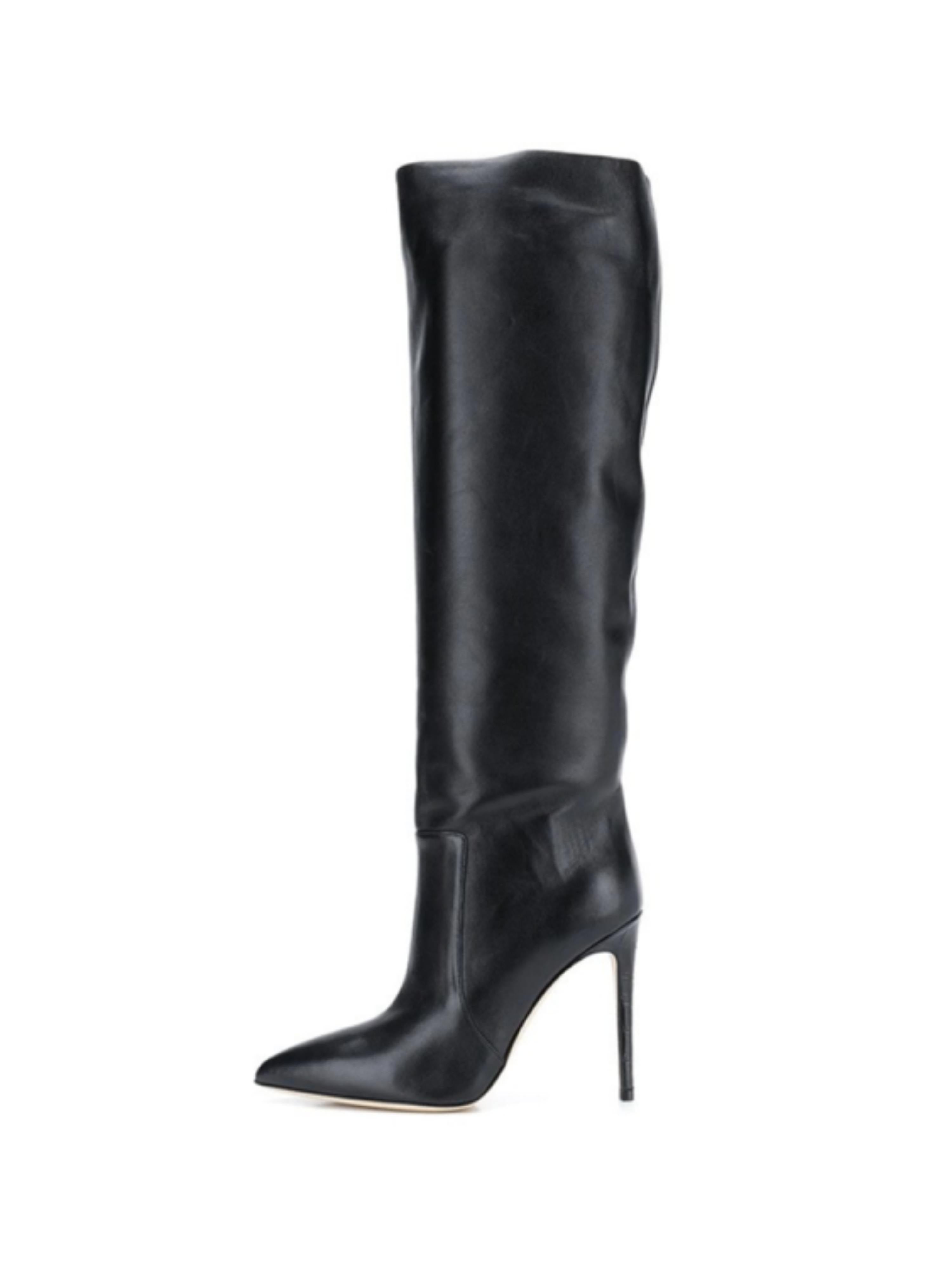 Black Faux Leather Stiletto Knee-High Boots for Women