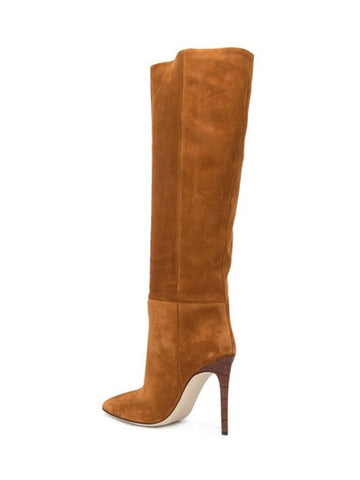 Brown Faux Suede Knee-High Heeled Boots for Women