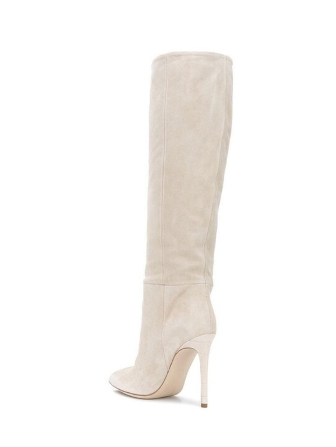 Beige Faux Suede Knee-High Heeled Boots for Women