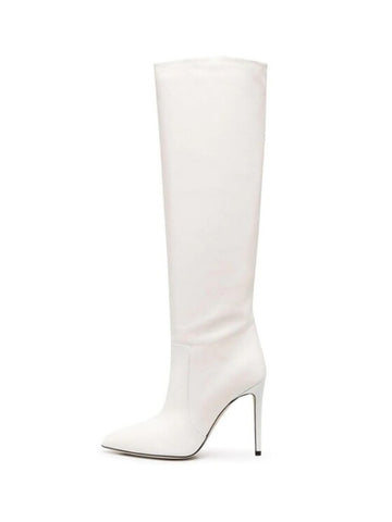 Fashion White Pointed Toe Knee-High Heeled Boots for Women
