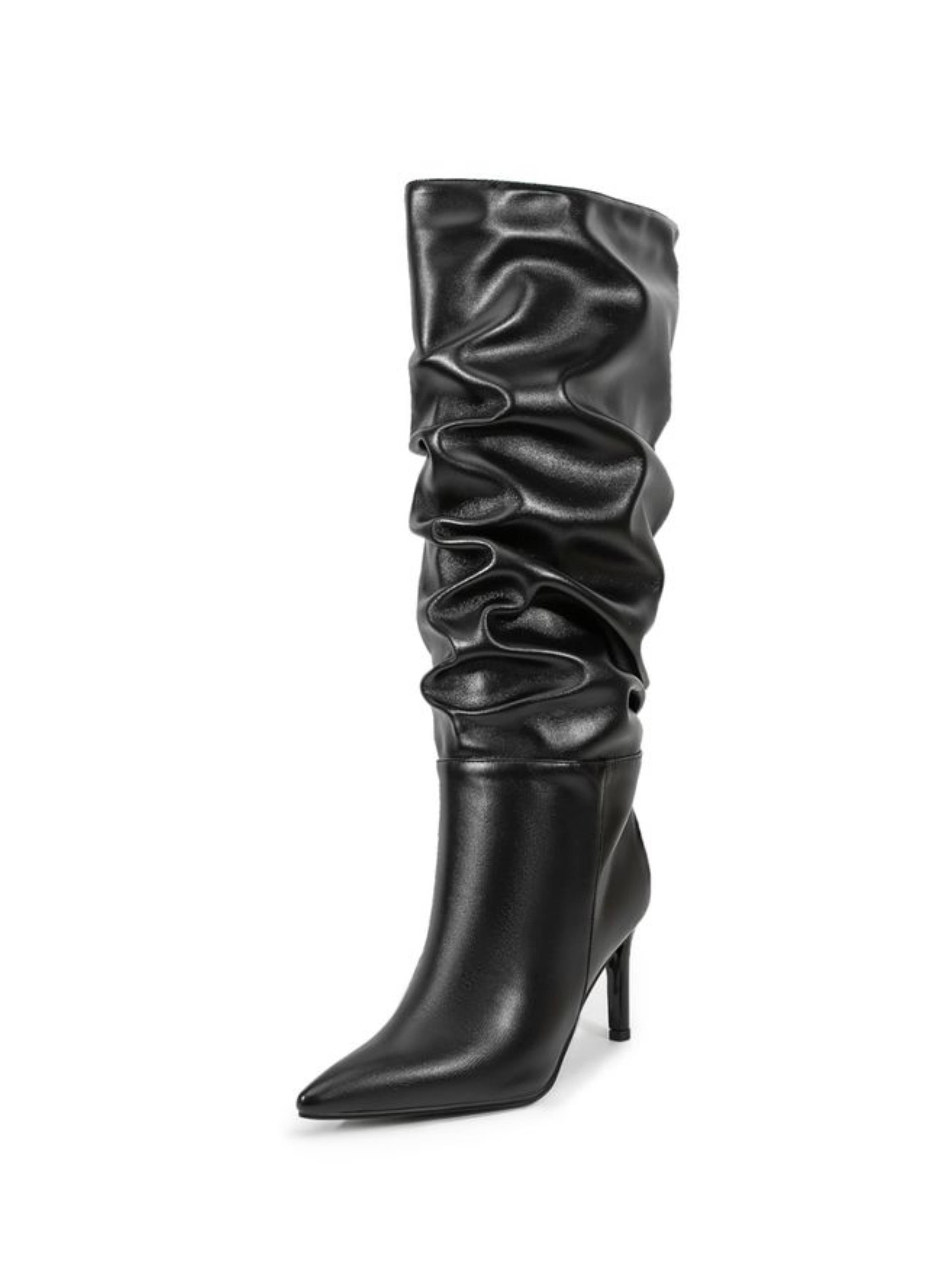 Black Slouchy Mid-Calf Boots for Women