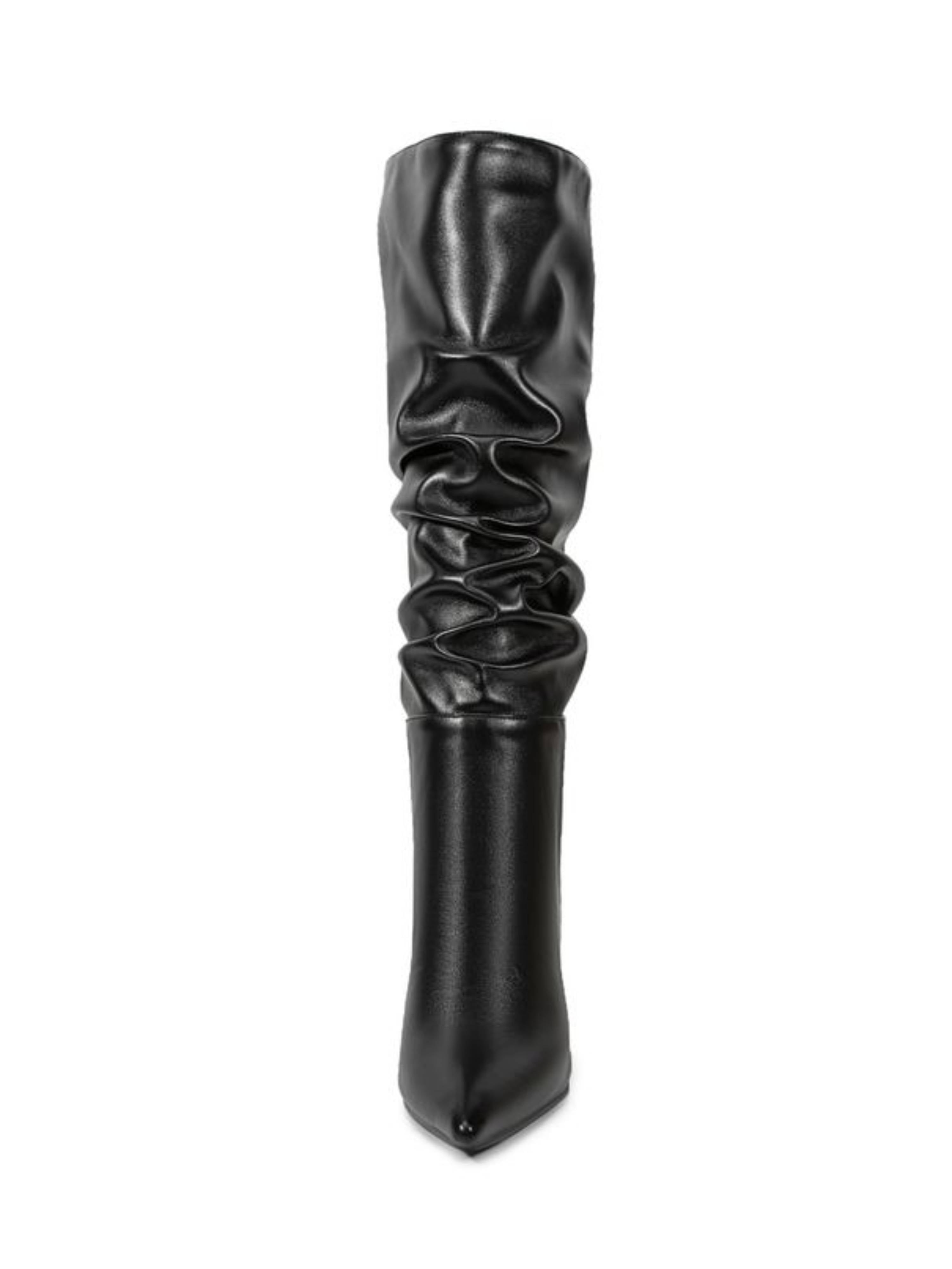 Black Slouchy Mid-Calf Boots for Women