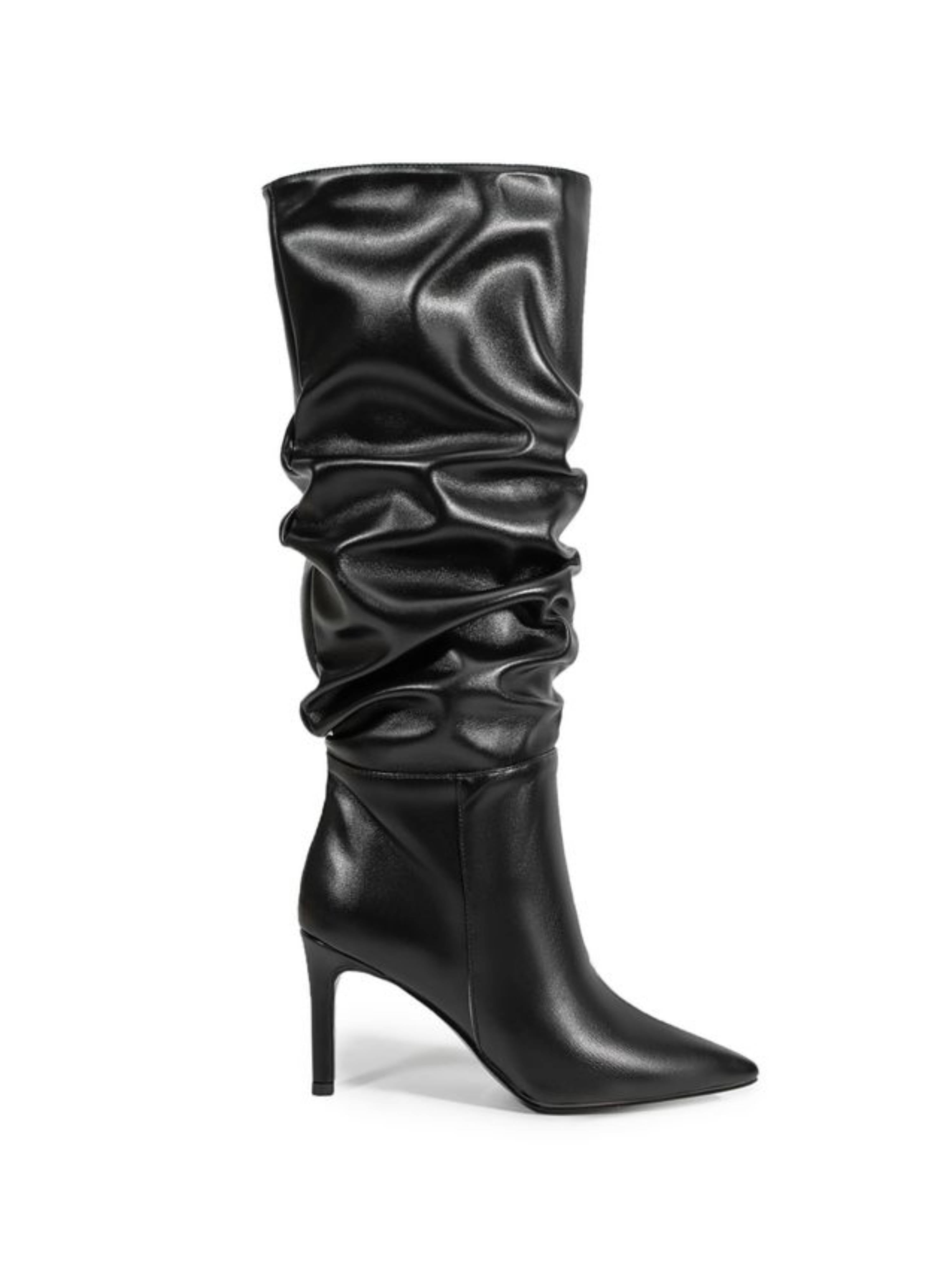 Black Slouchy Mid-Calf Boots for Women