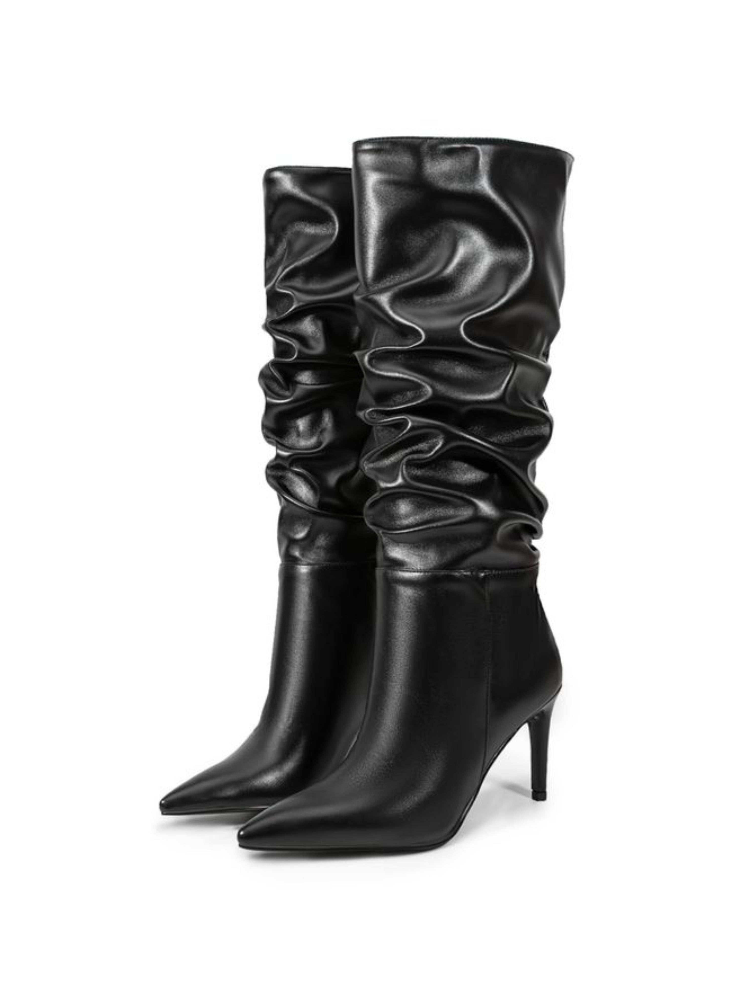Black Slouchy Mid-Calf Boots for Women