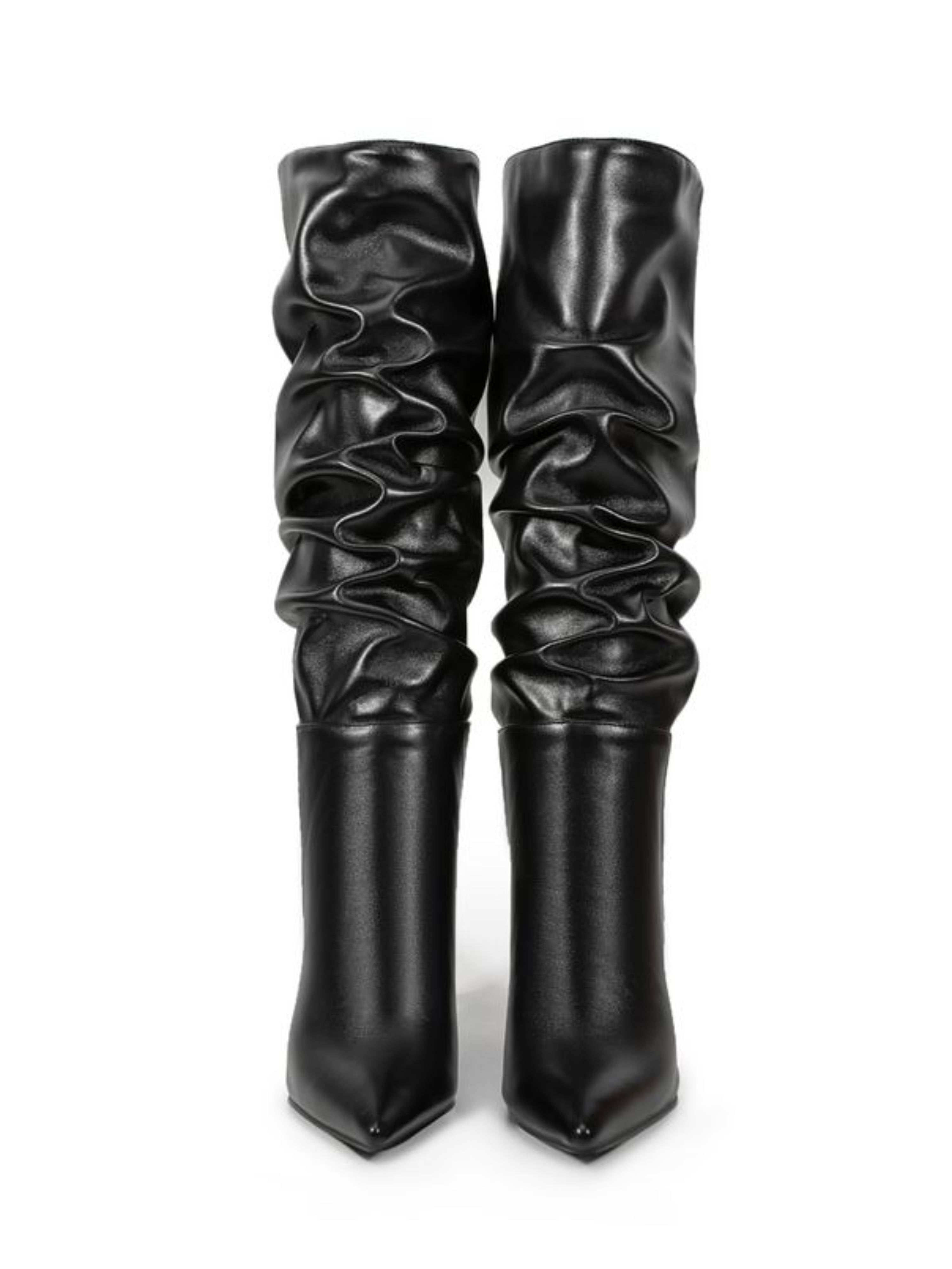 Black Slouchy Mid-Calf Boots for Women