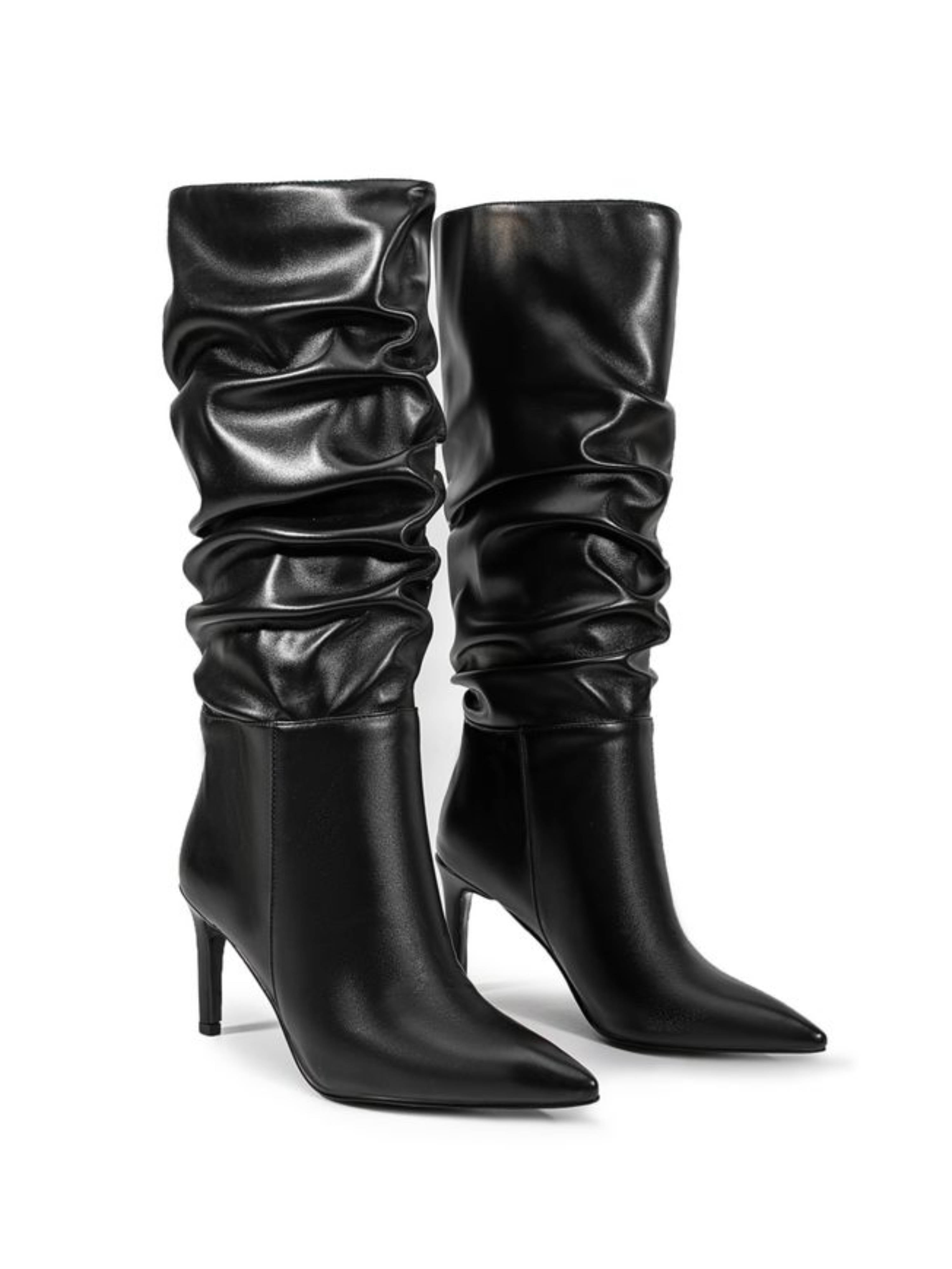 Black Slouchy Mid-Calf Boots for Women