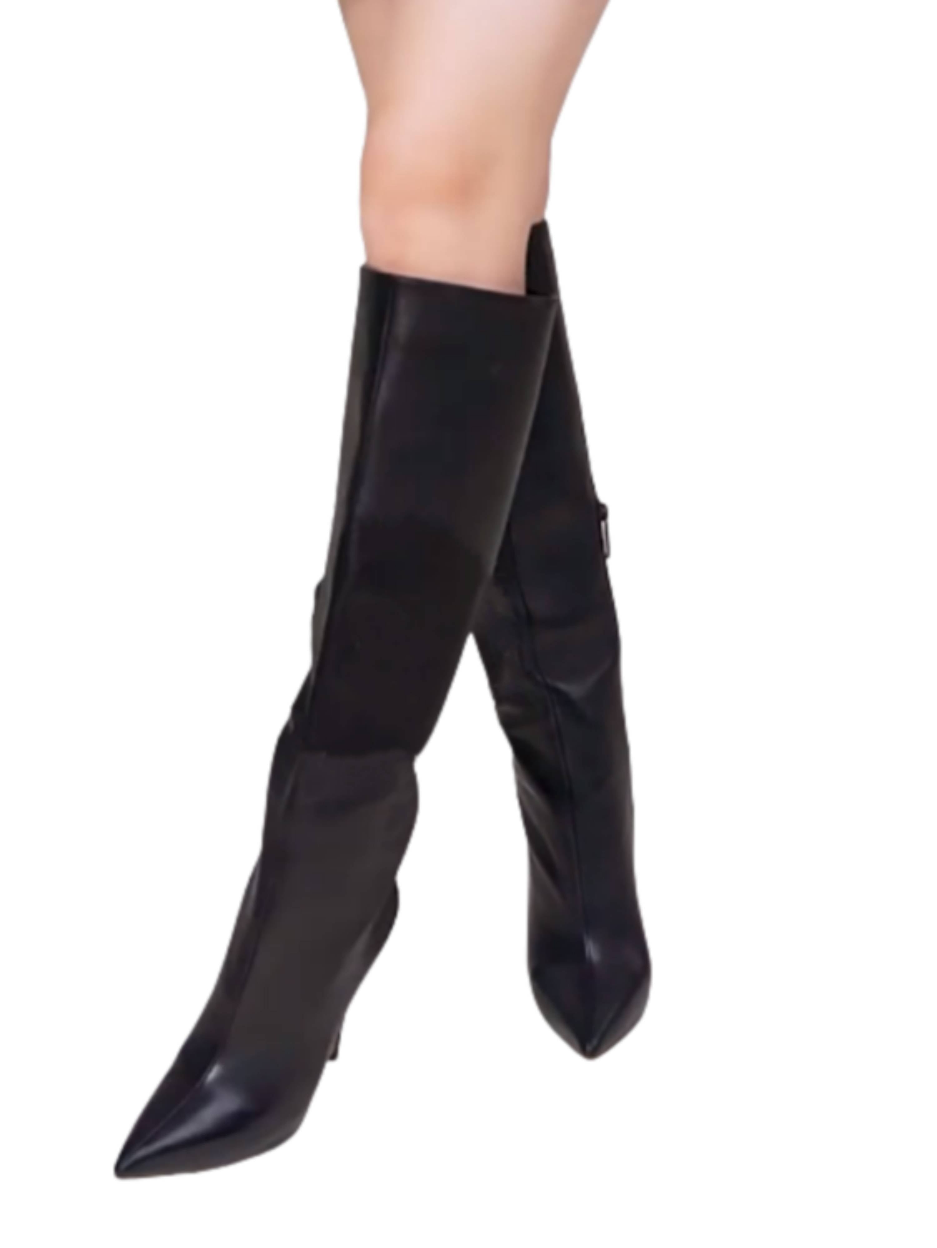 Elegant Black Pointed Toe High-Heel Knee-High Boots