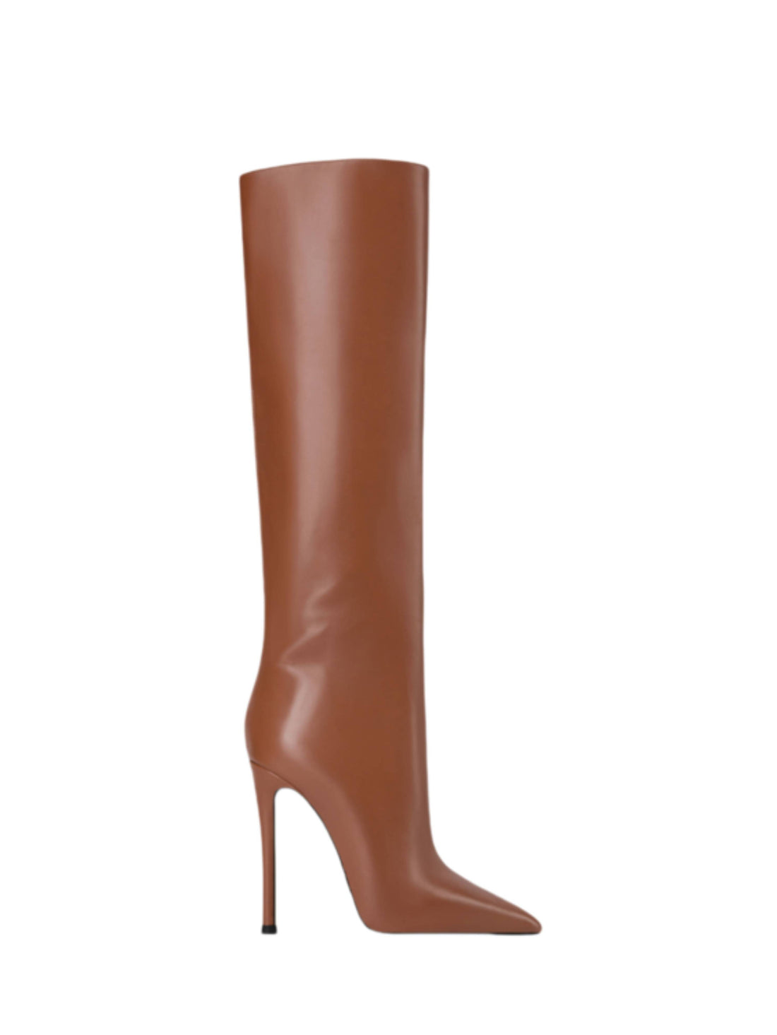 Caramel Brown Knee-High Heeled Pointed Toe Boots for Women