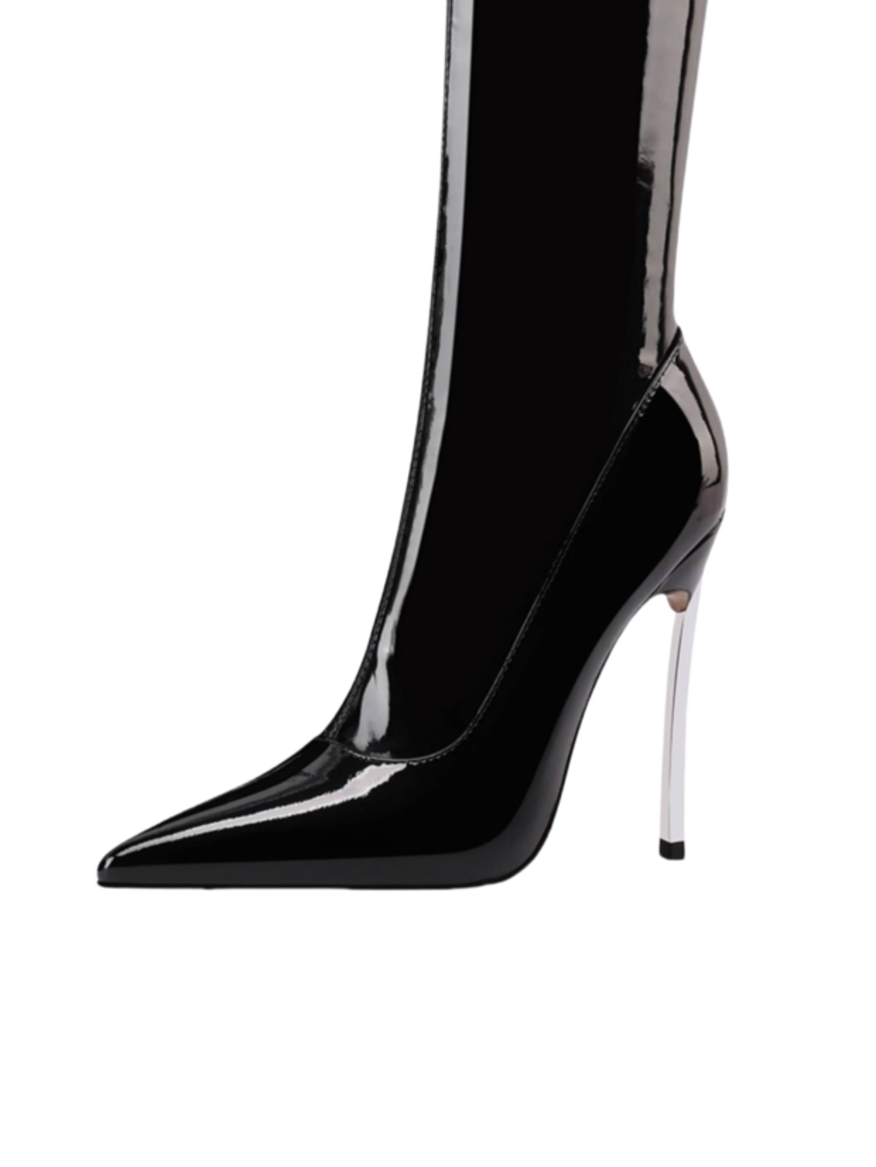 Black Patent Women Thigh-High Heeled Boots