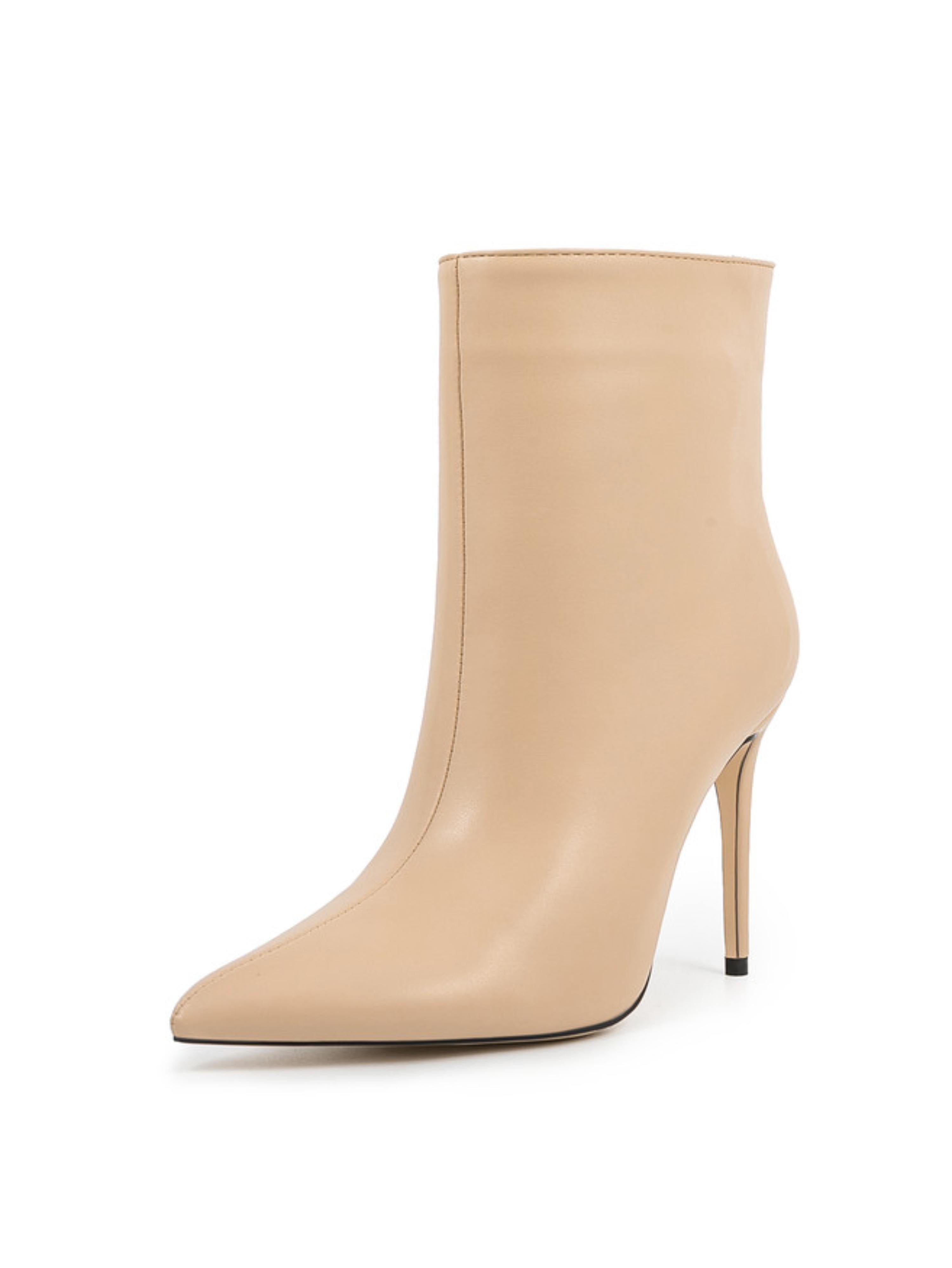 Beige Stiletto High Heel Ankle Boots