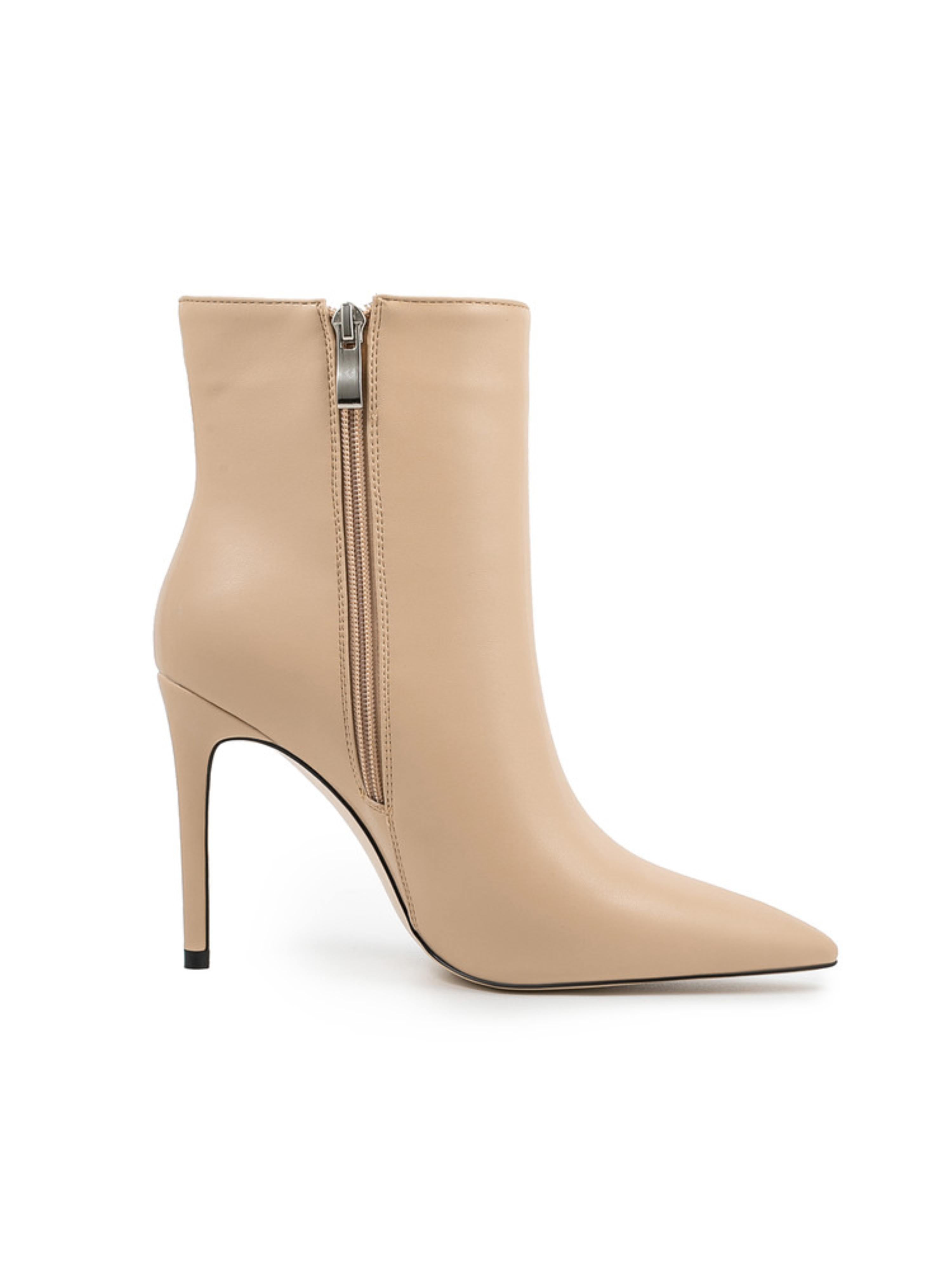 Beige Stiletto High Heel Ankle Boots