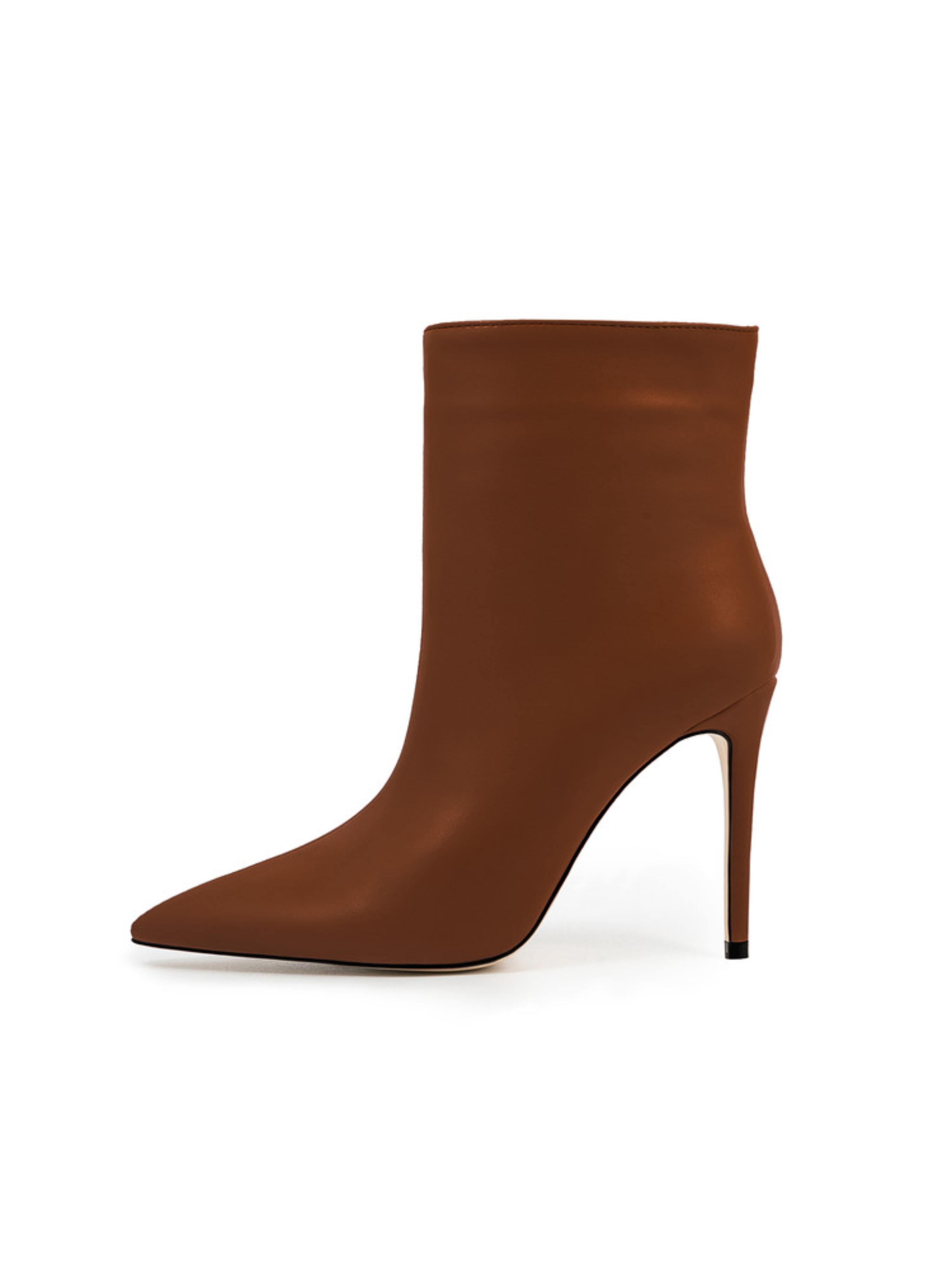 Brown Pointed Toe Stilettos Ankle Heeled Boots for Women