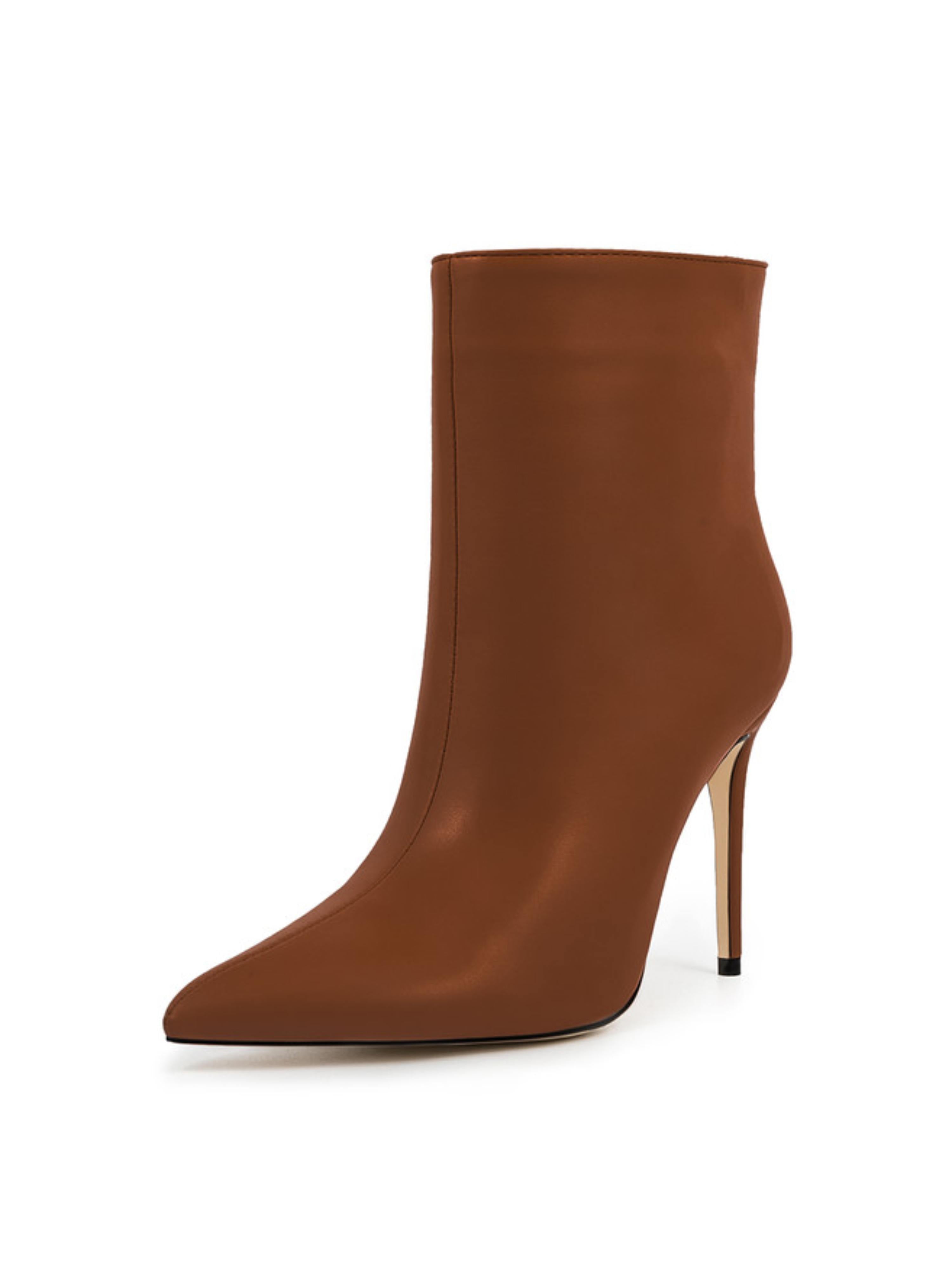 Brown Pointed Toe Stilettos Ankle Heeled Boots for Women