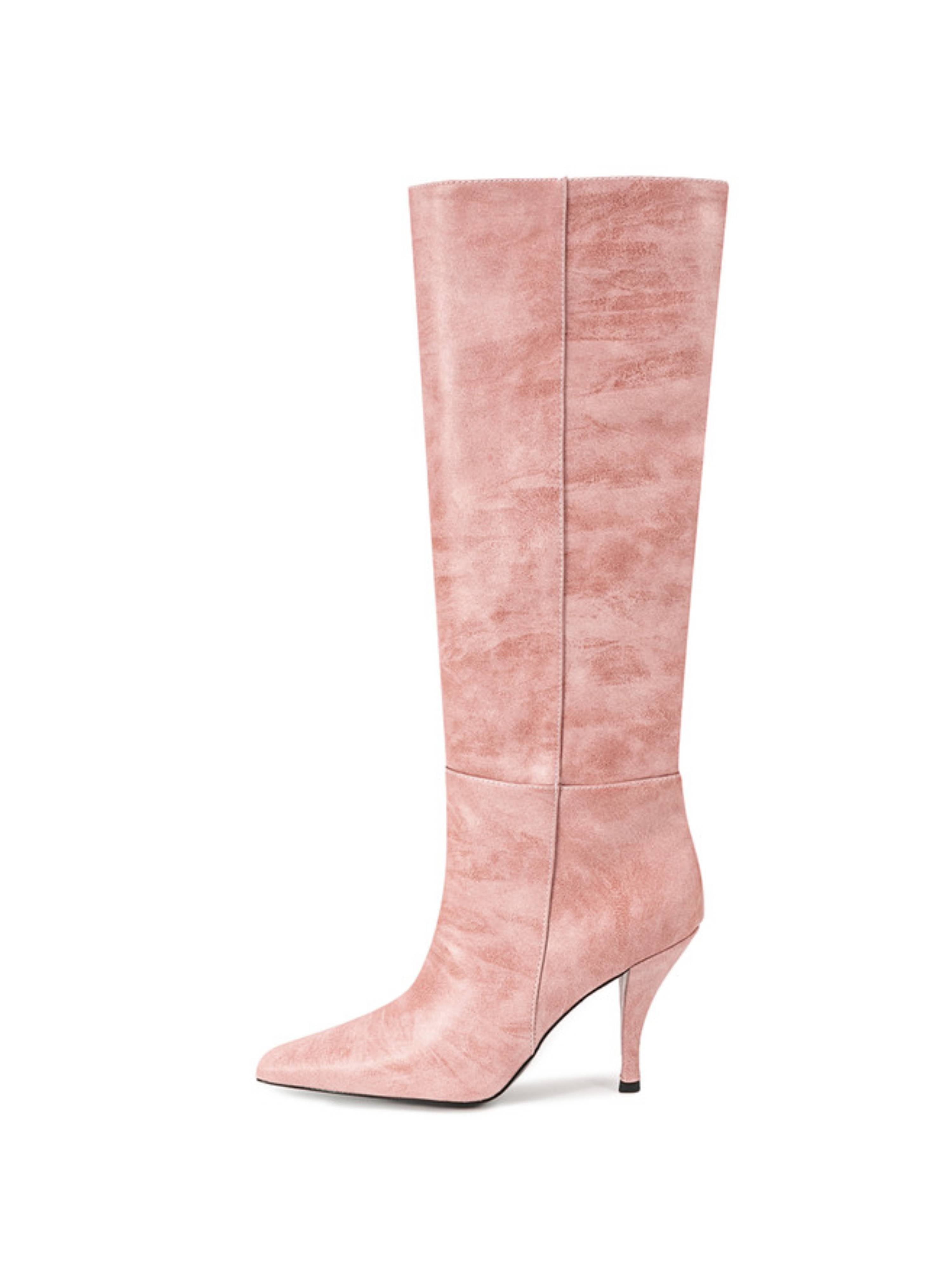Blush Pink Vegan Leather Long Boots for Women