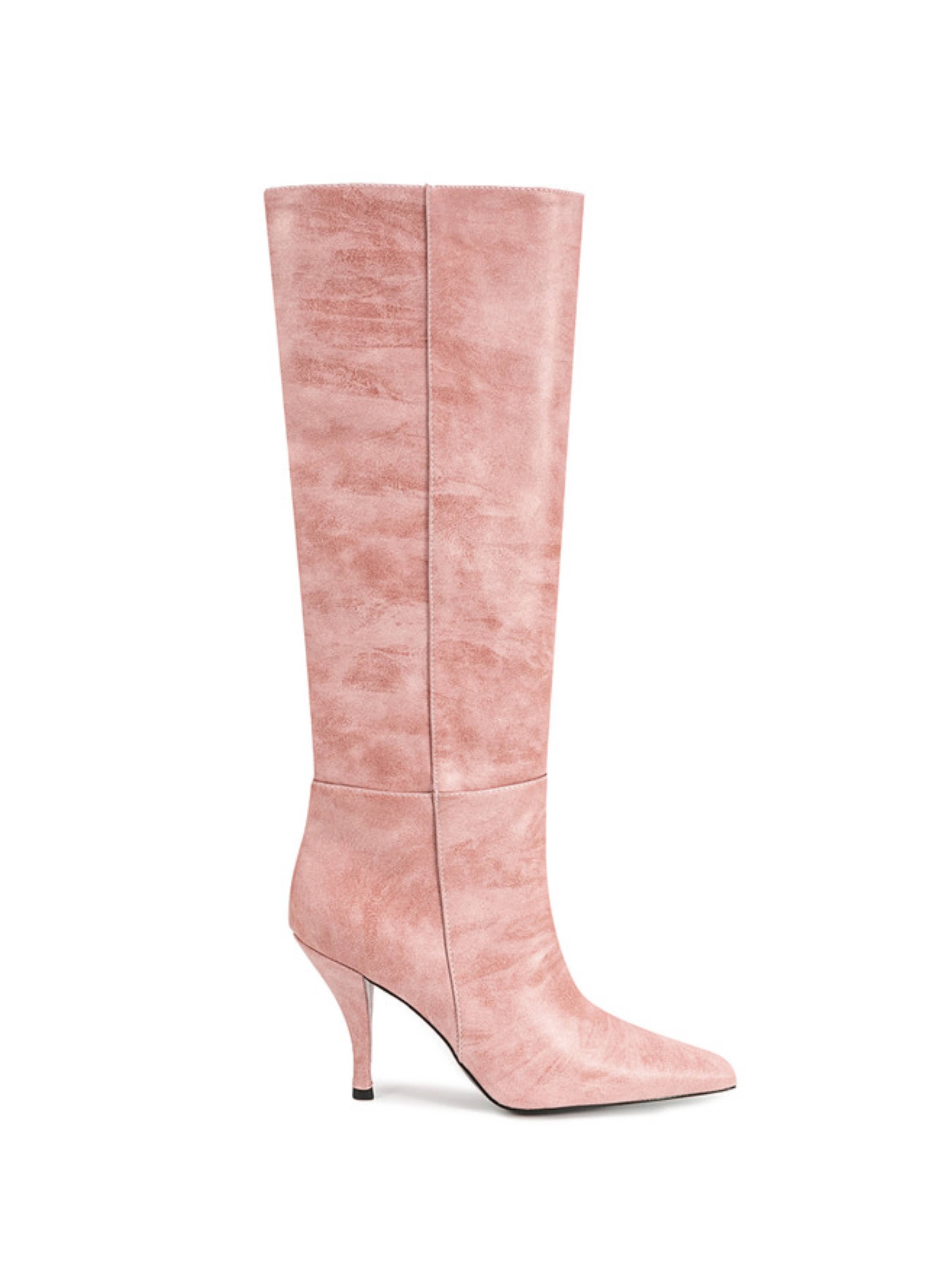 Blush Pink Vegan Leather Long Boots for Women