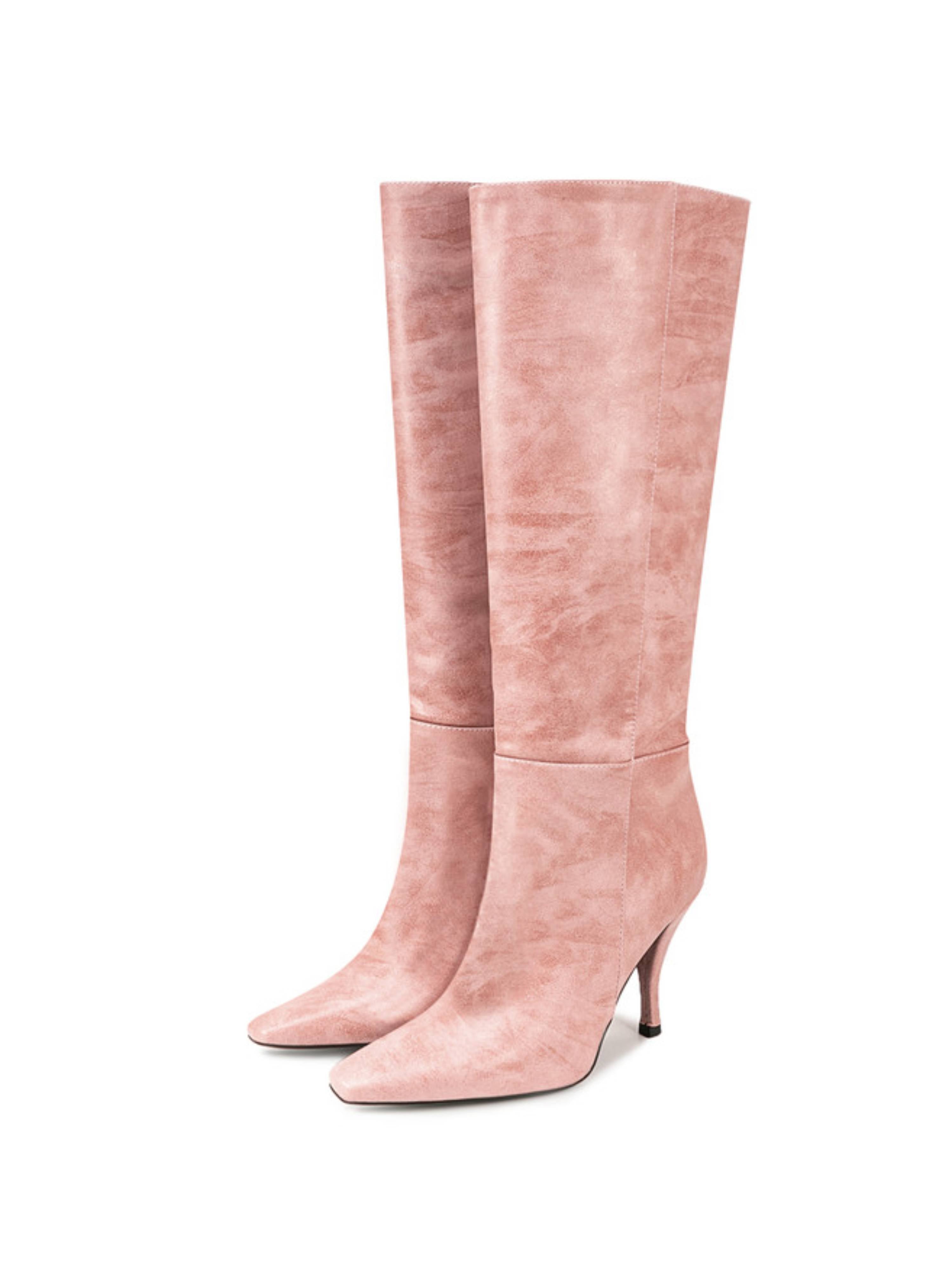 Blush Pink Vegan Leather Long Boots for Women