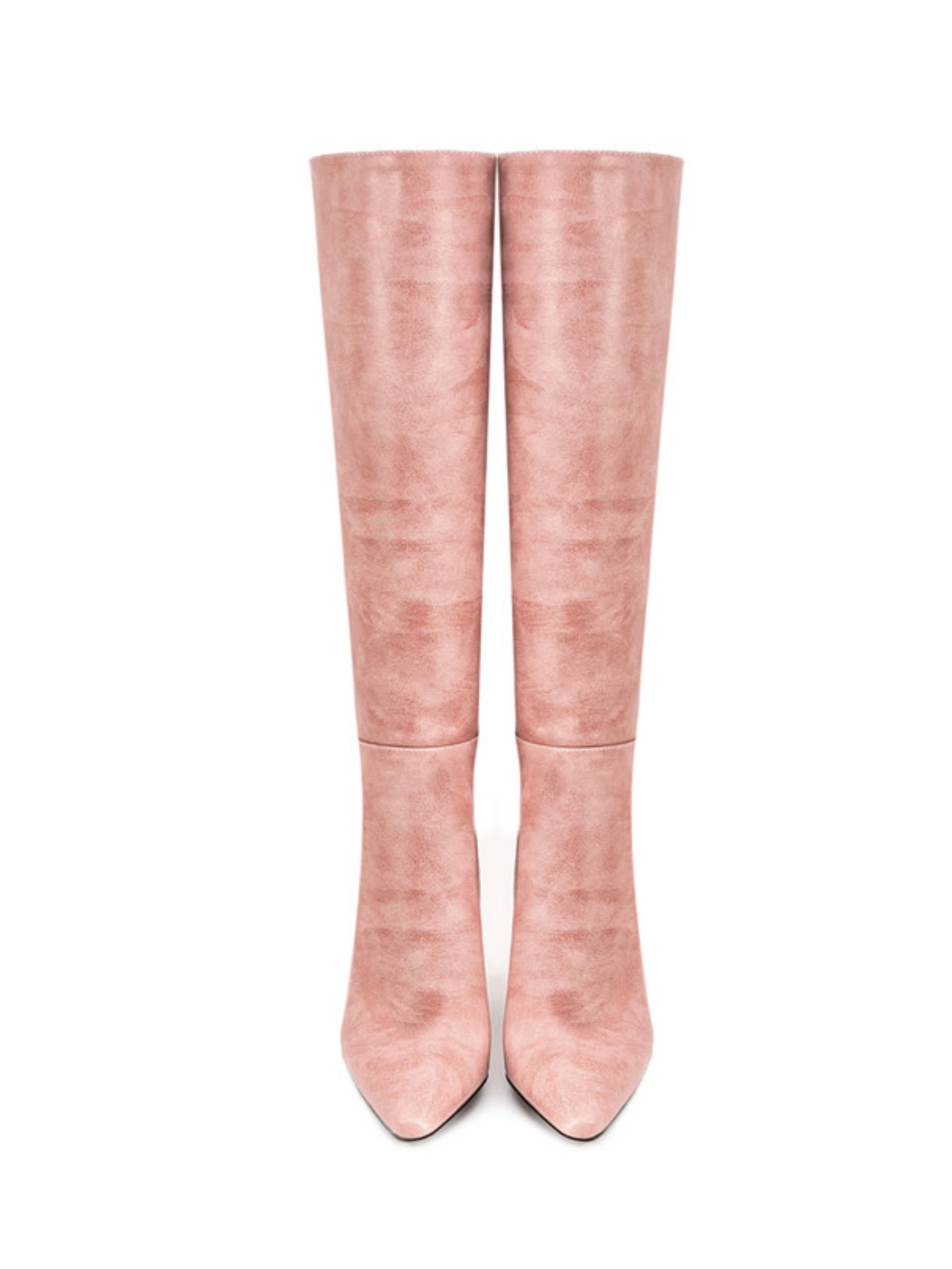 Blush Pink Vegan Leather Long Boots for Women