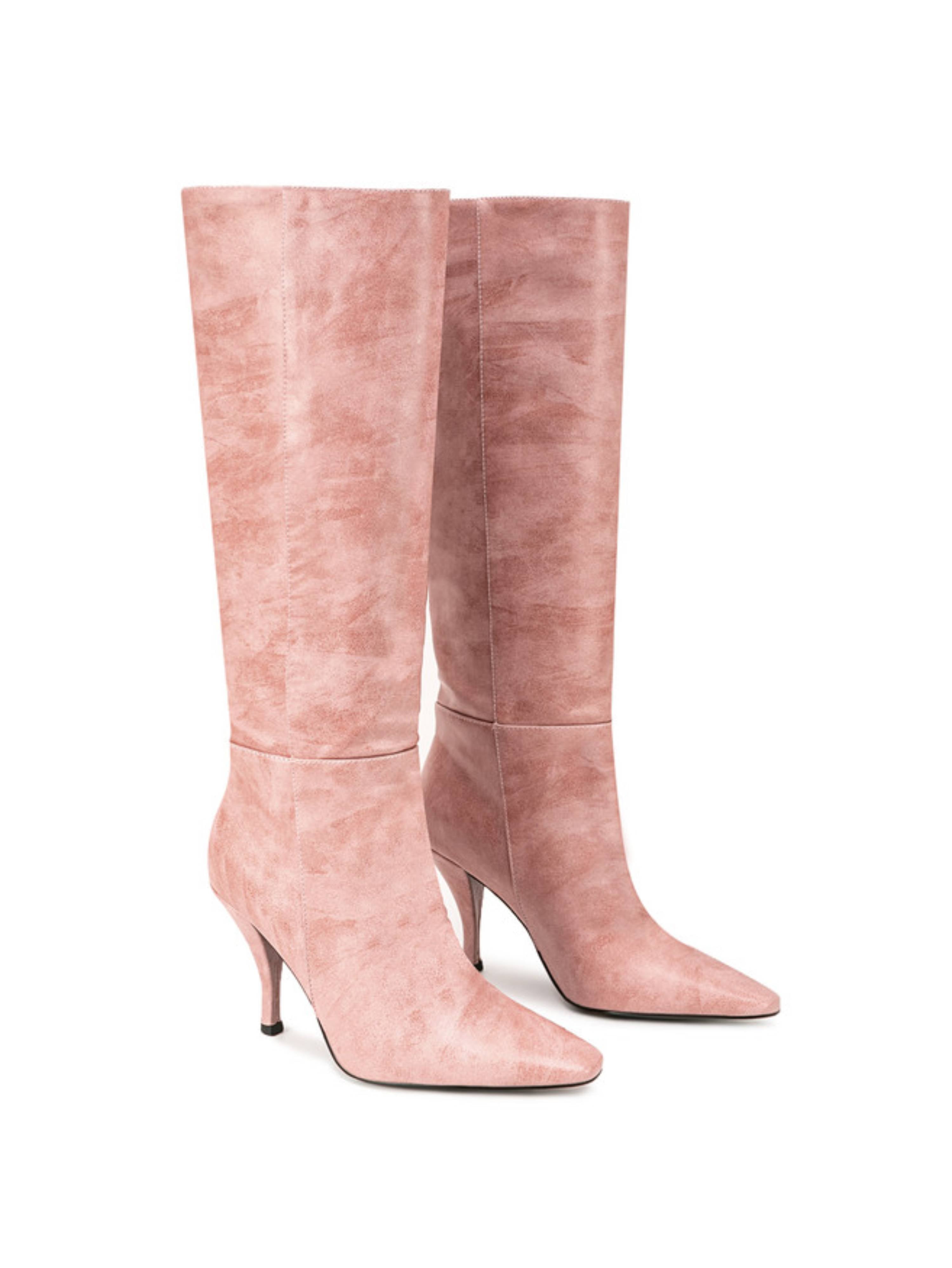 Blush Pink Vegan Leather Long Boots for Women