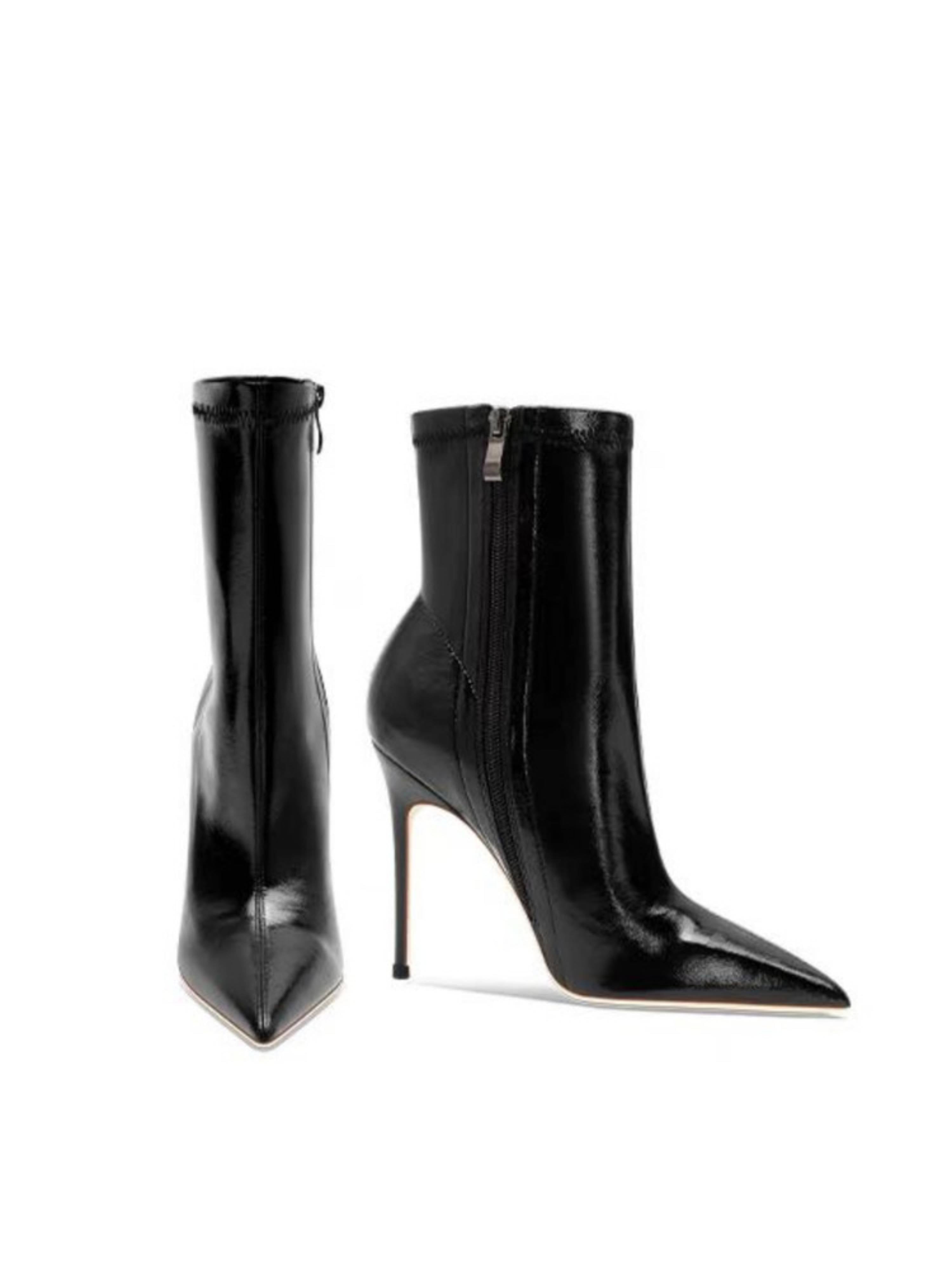 Elegant Black Pointed Toe High-Heel Ankle Boots