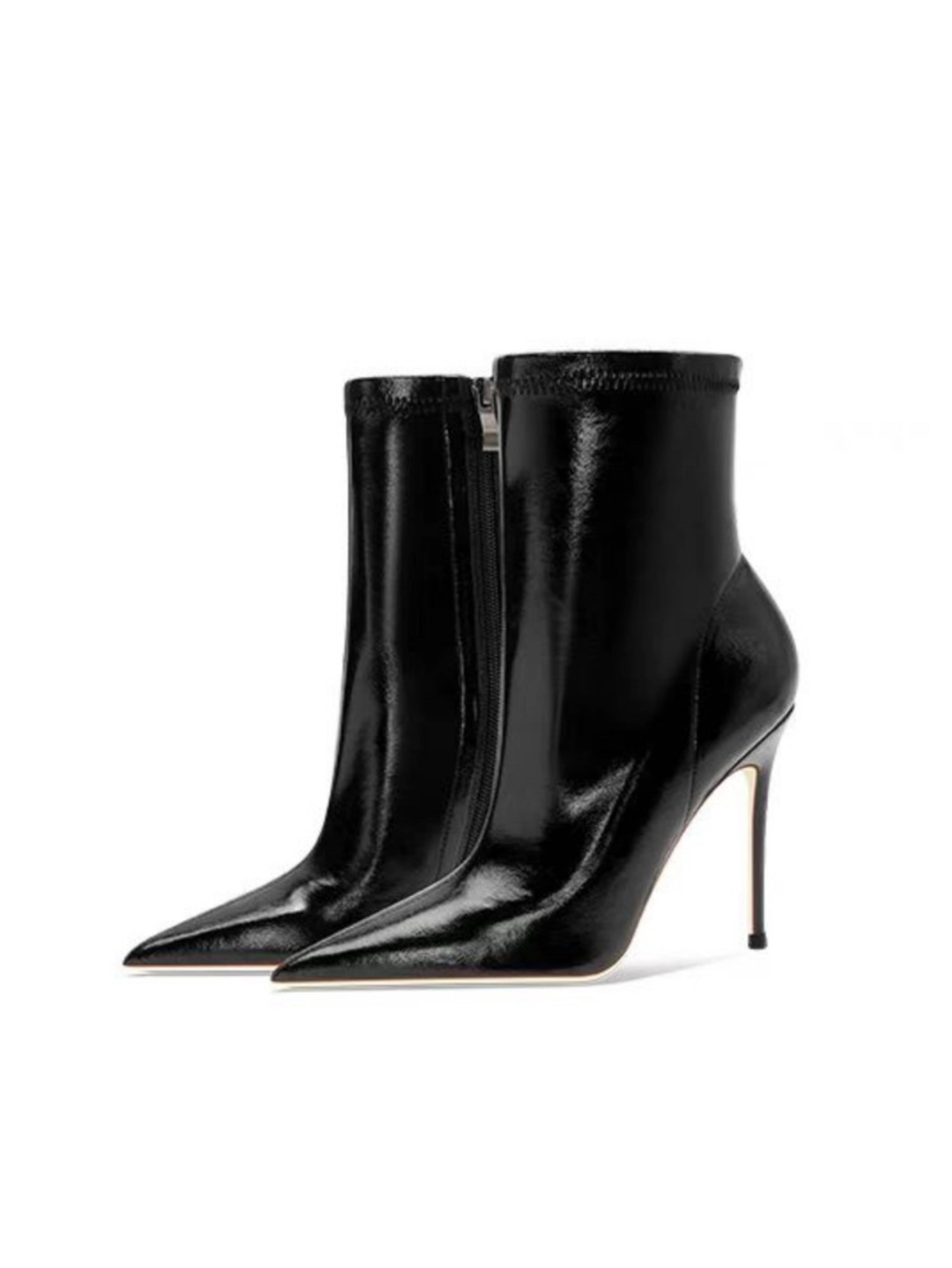 Elegant Black Pointed Toe High-Heel Ankle Boots
